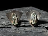Silver and Mosaic Inlay Shield Clip Earrings