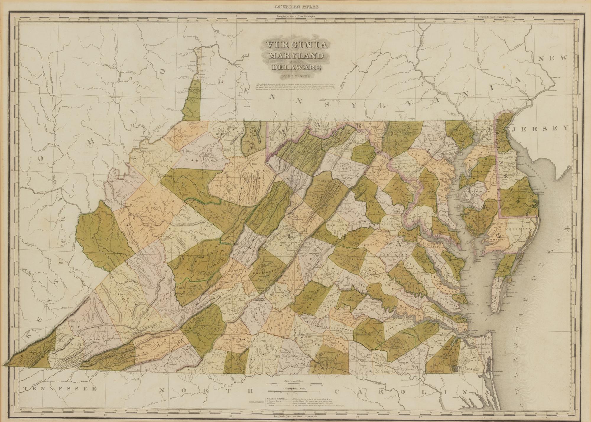 [MAP]. TANNER, Henry Schenck (1786-1858). Virginia, Maryland, Delaware . [Philadelphia, 1825].