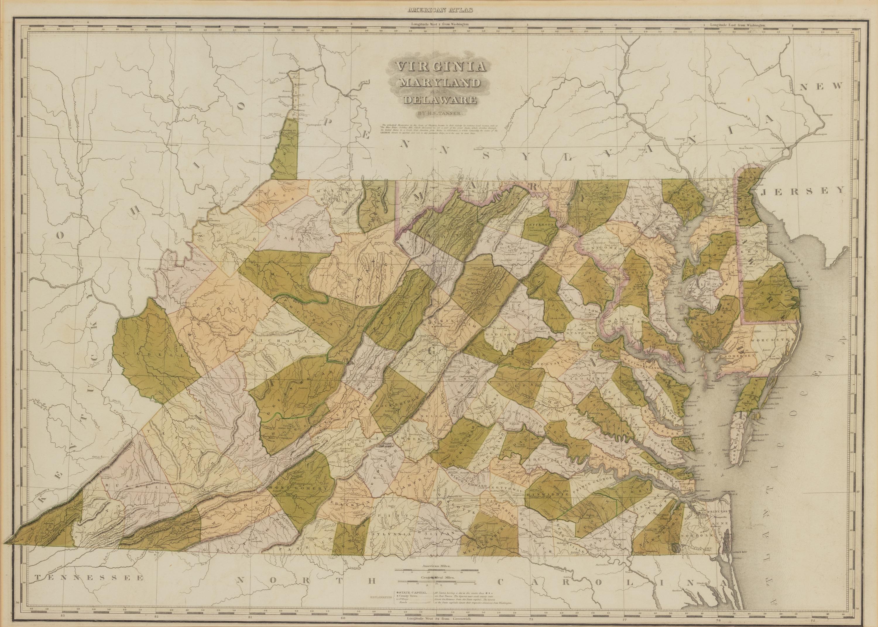[MAP]. TANNER, Henry Schenck (1786-1858). Virginia, Maryland, Delaware . [Philadelphia, 1825].
