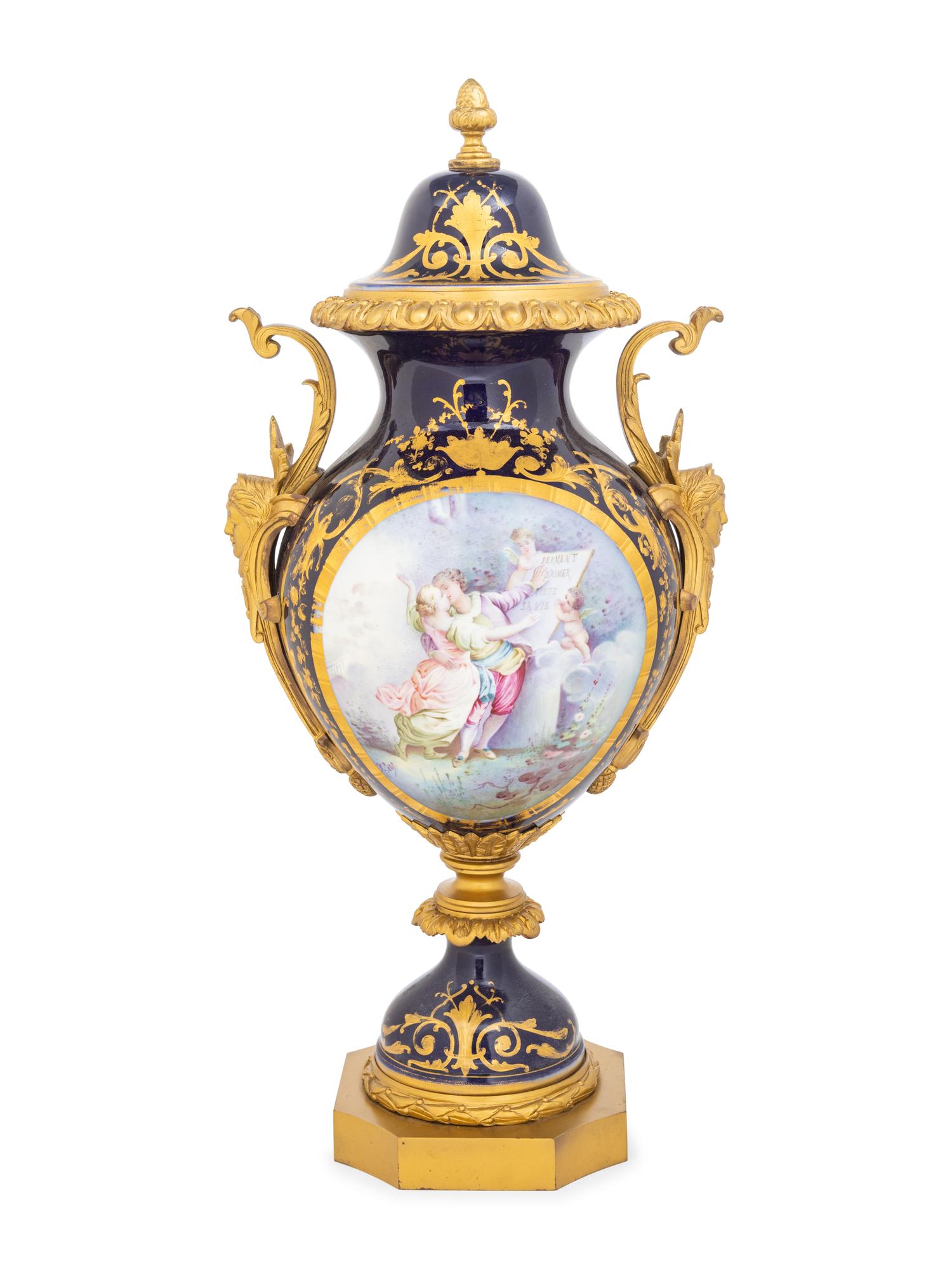 A Gilt Bronze-Mounted Sèvres Style Porcelain Urn