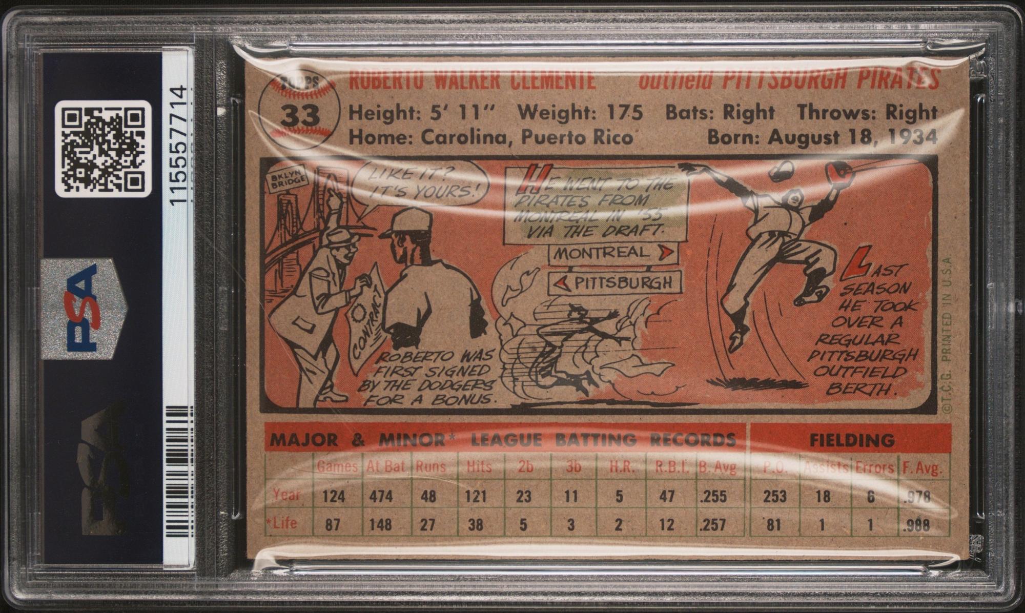 A 1956 Topps Roberto Clemente Baseball Card No. 33 (PSA 4 VG-EX) from The Collection of David Eisenhower