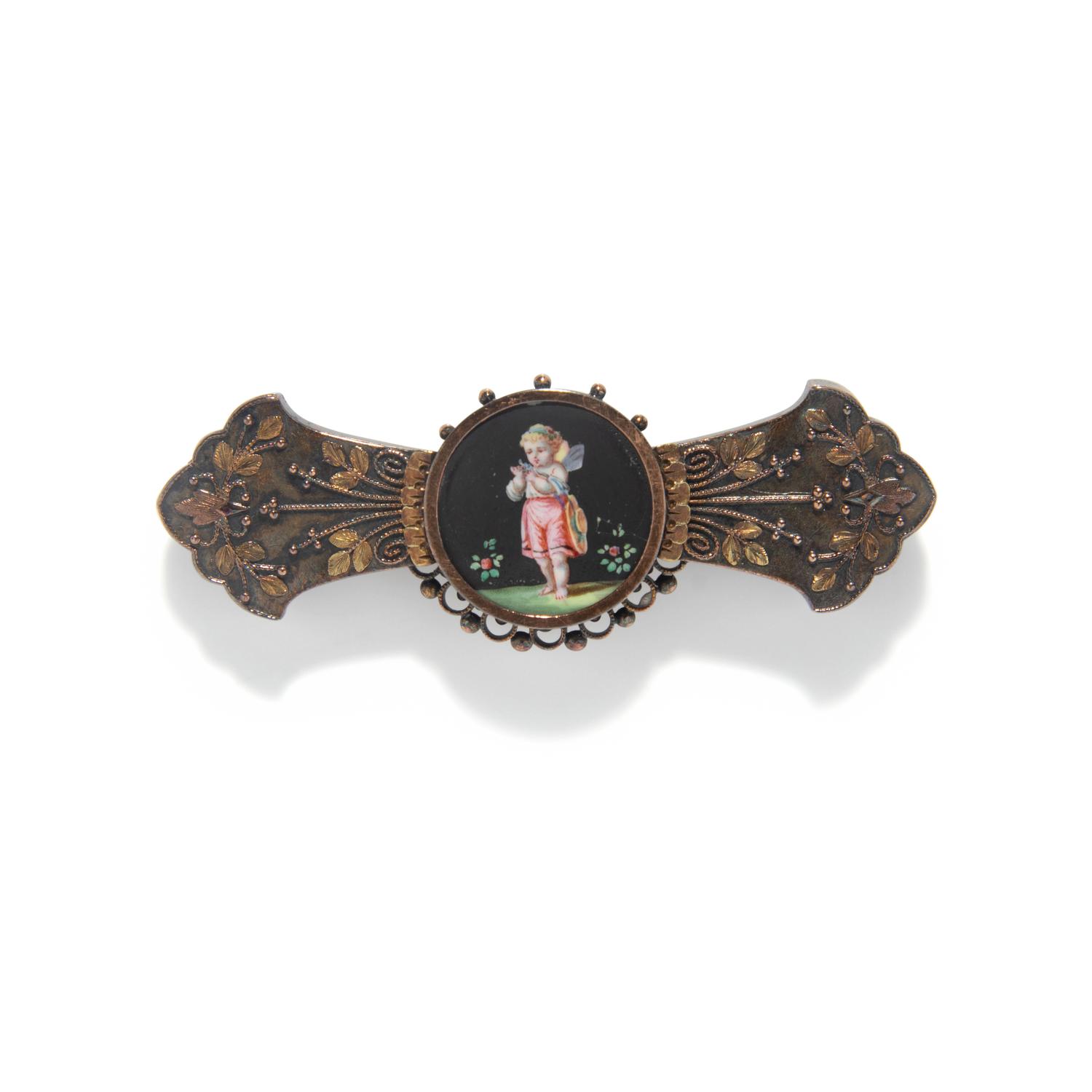 REVIVALIST, ENAMEL AND GOLD BROOCH
