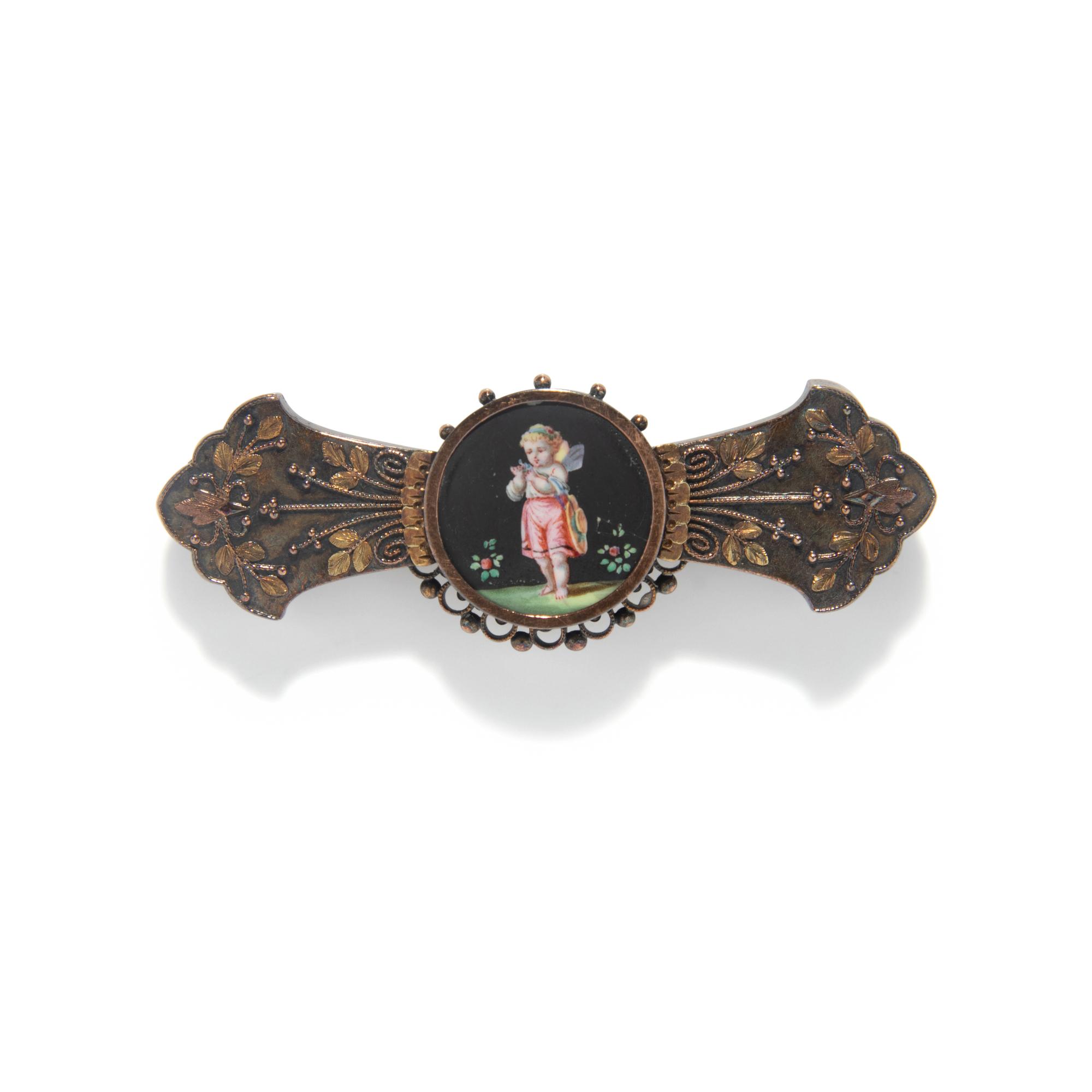 REVIVALIST, ENAMEL AND GOLD BROOCH