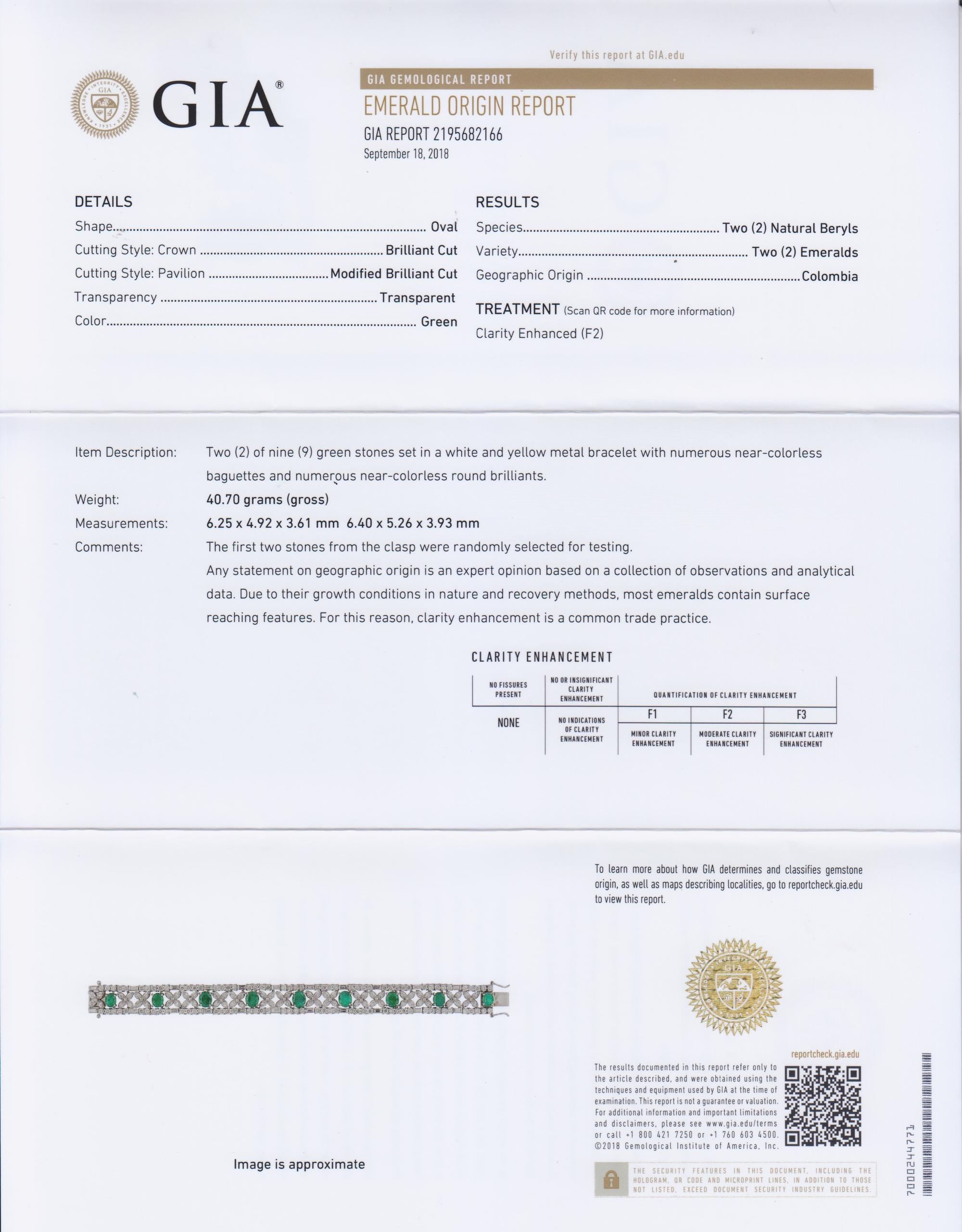 An 18 Karat Bicolor Gold, Emerald and Diamond Bracelet, 26.25 dwts.