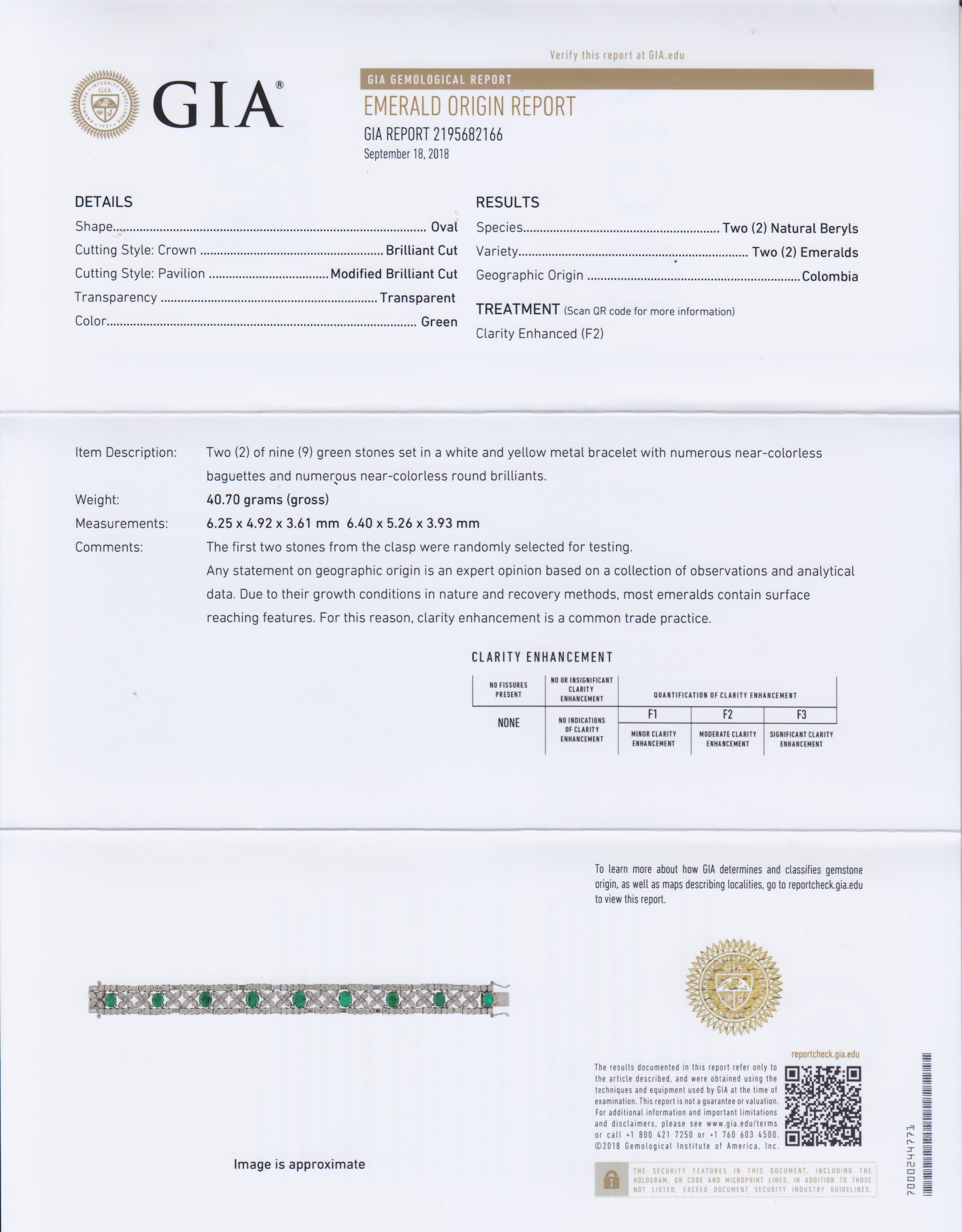 An 18 Karat Bicolor Gold, Emerald and Diamond Bracelet, 26.25 dwts.