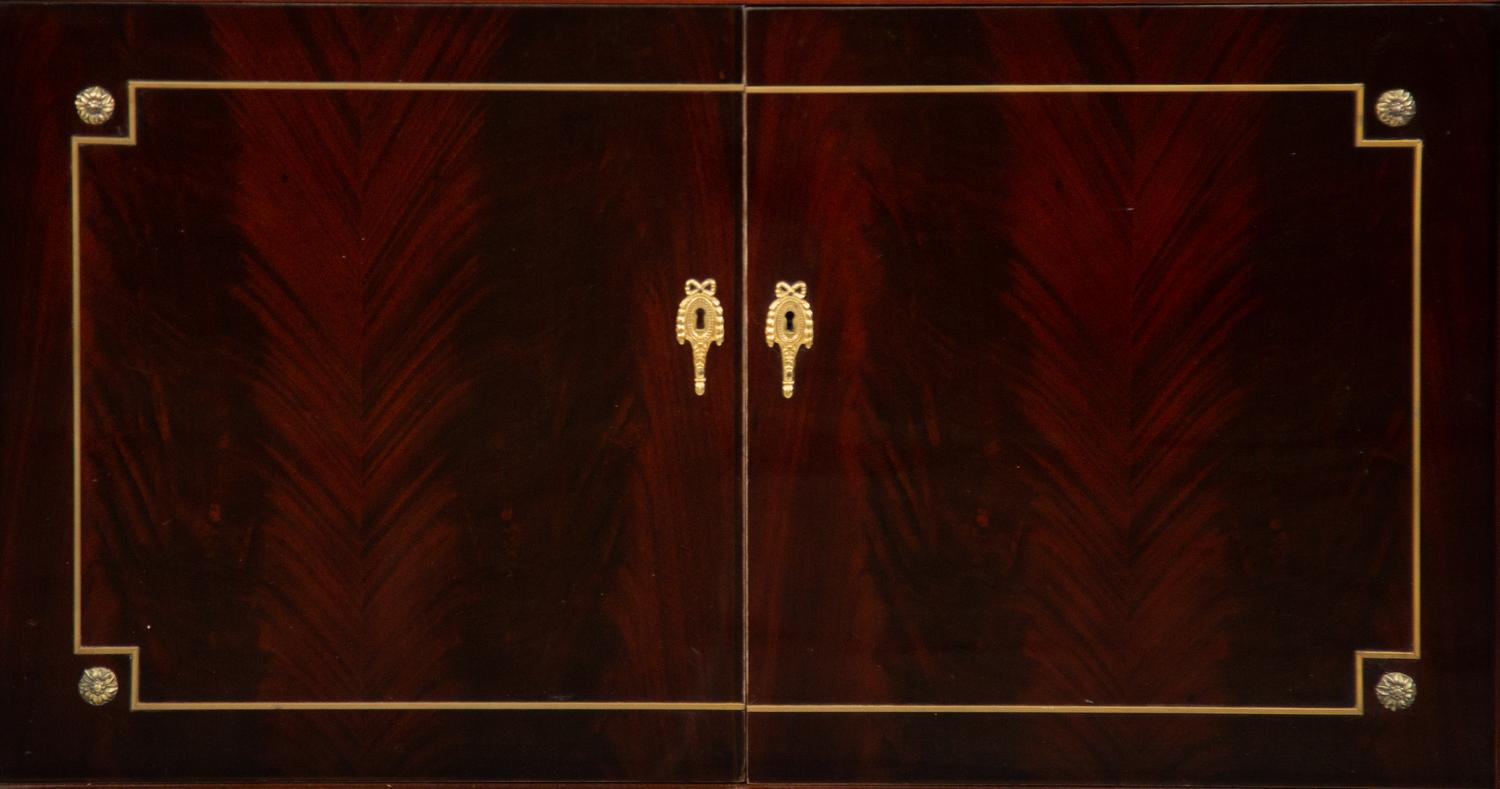 A Louis XVI Style Mahogany Marble-Top Console Cabinet