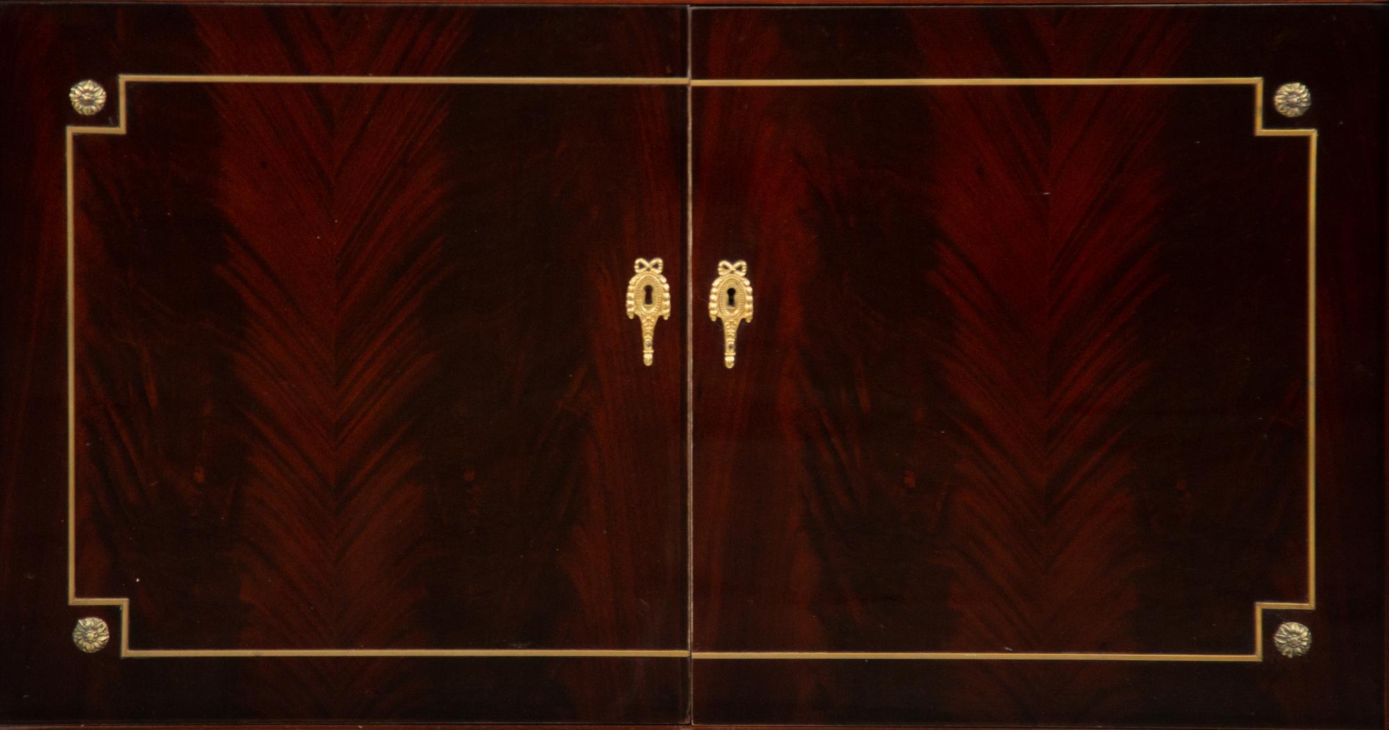 A Louis XVI Style Mahogany Marble-Top Console Cabinet