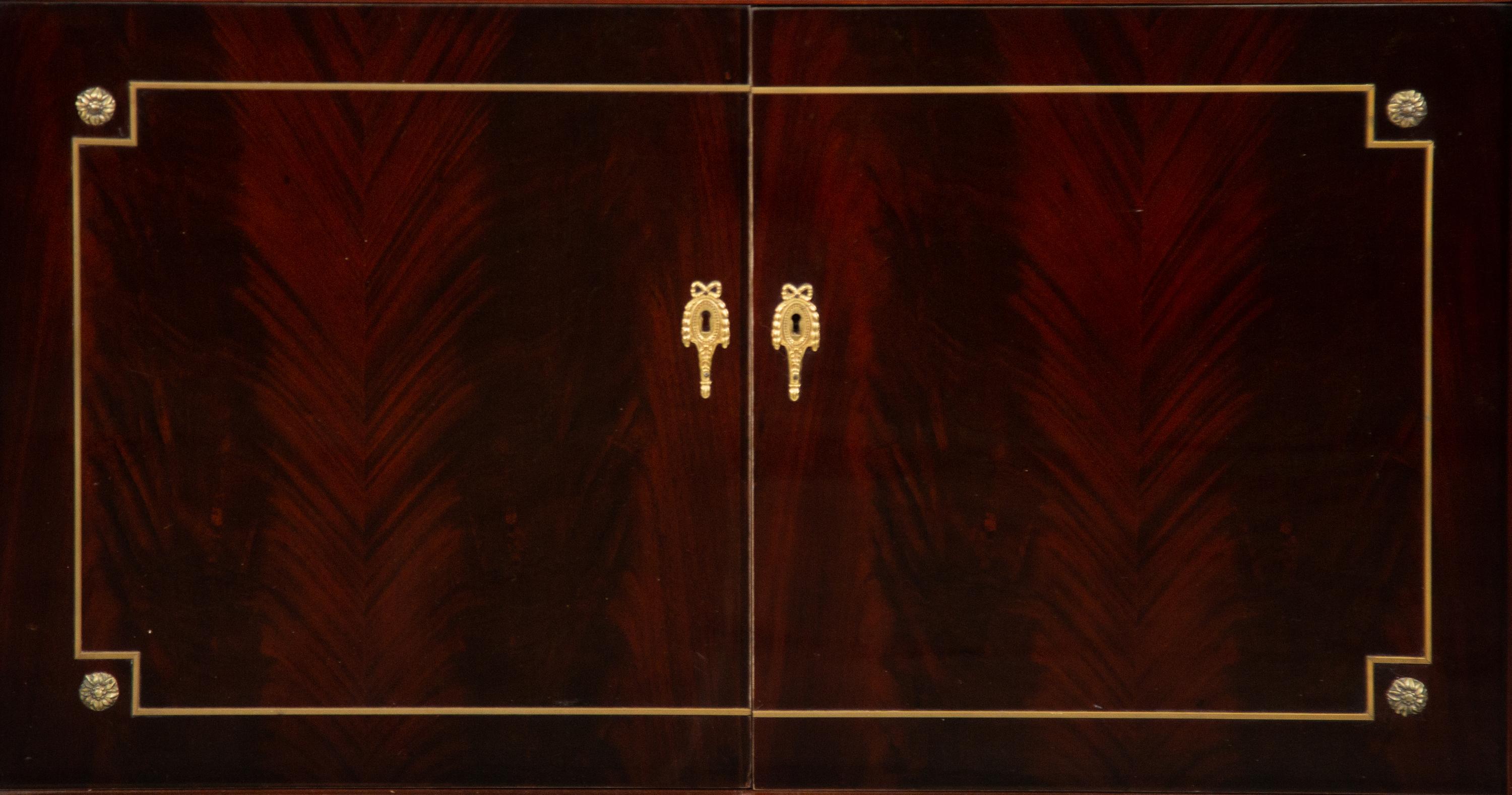 A Louis XVI Style Mahogany Marble-Top Console Cabinet
