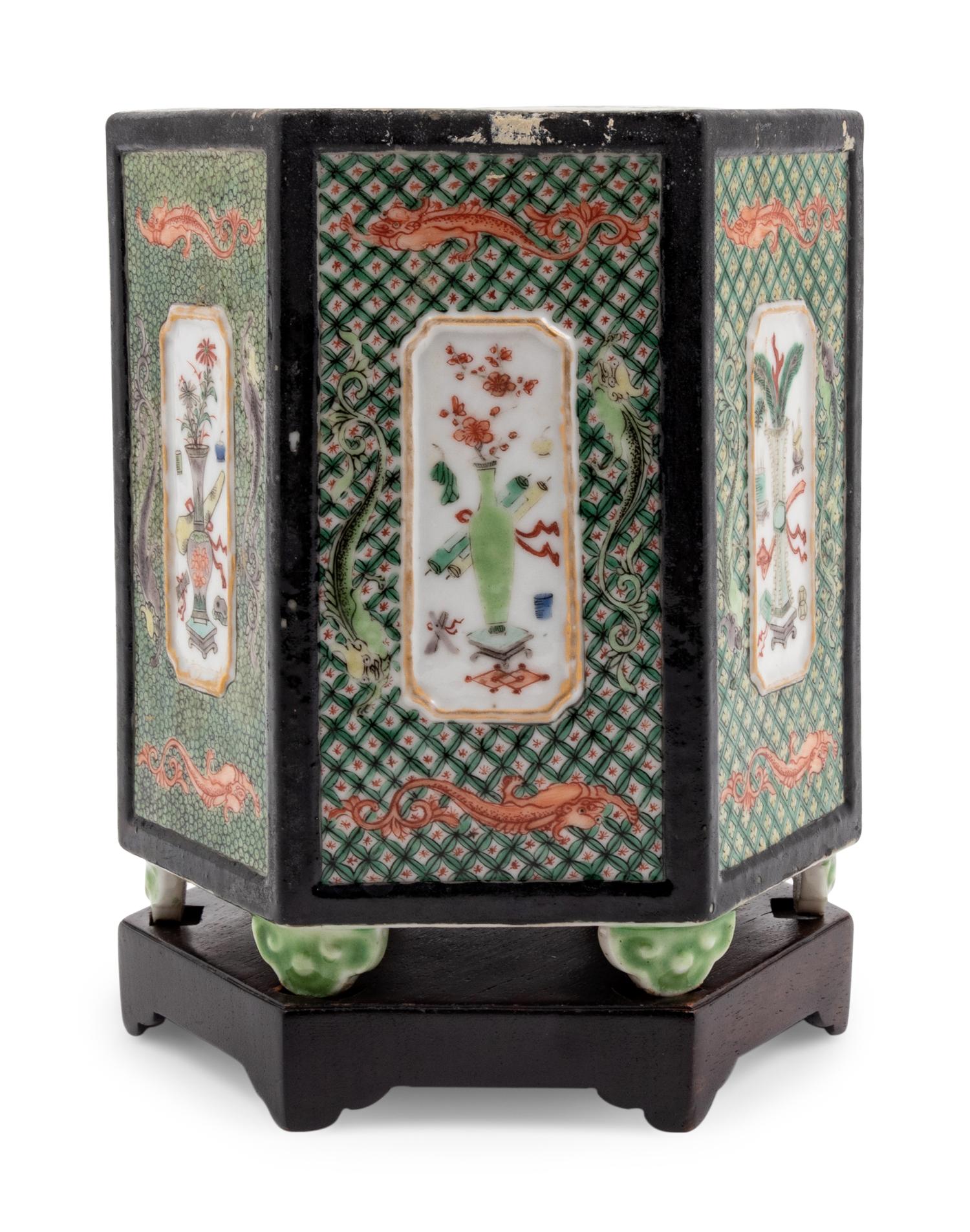 A Famille Noire Porcelain Brush Pot, Bitong
