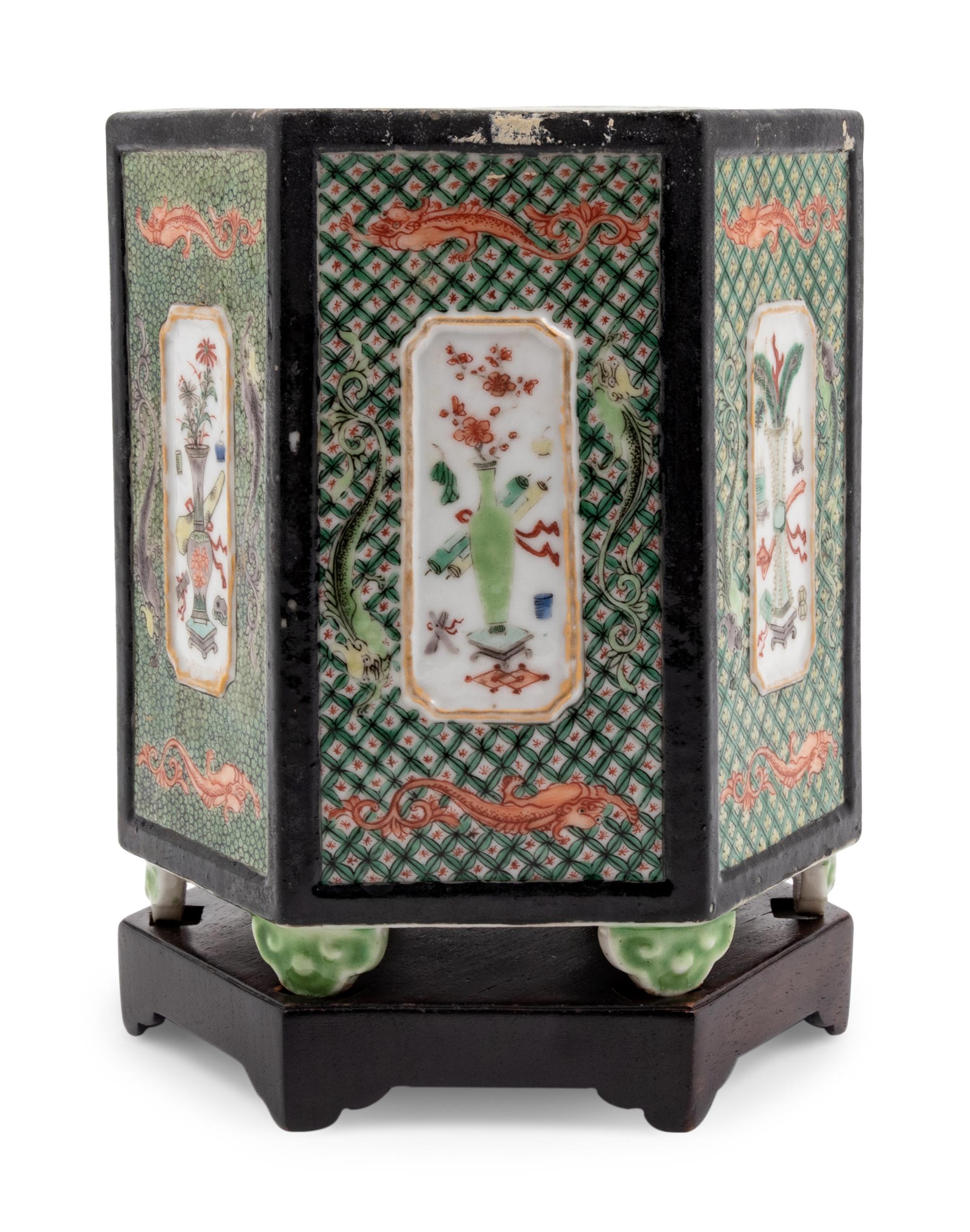 A Famille Noire Porcelain Brush Pot, Bitong