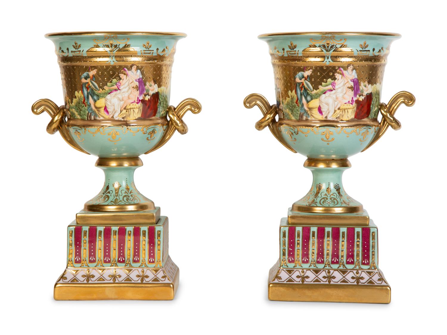 A Pair of Vienna Porcelain Urns with Classical Scenes