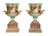 A Pair of Vienna Porcelain Urns with Classical Scenes