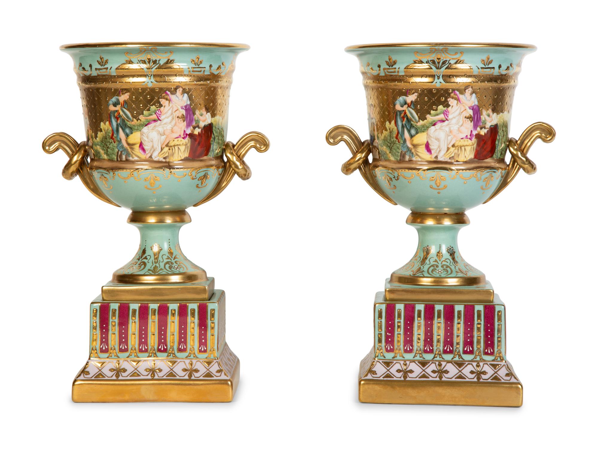 A Pair of Vienna Porcelain Urns with Classical Scenes