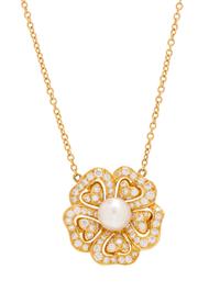 A Yellow Gold, Cultured Pearl and Diamond Flower Necklace,