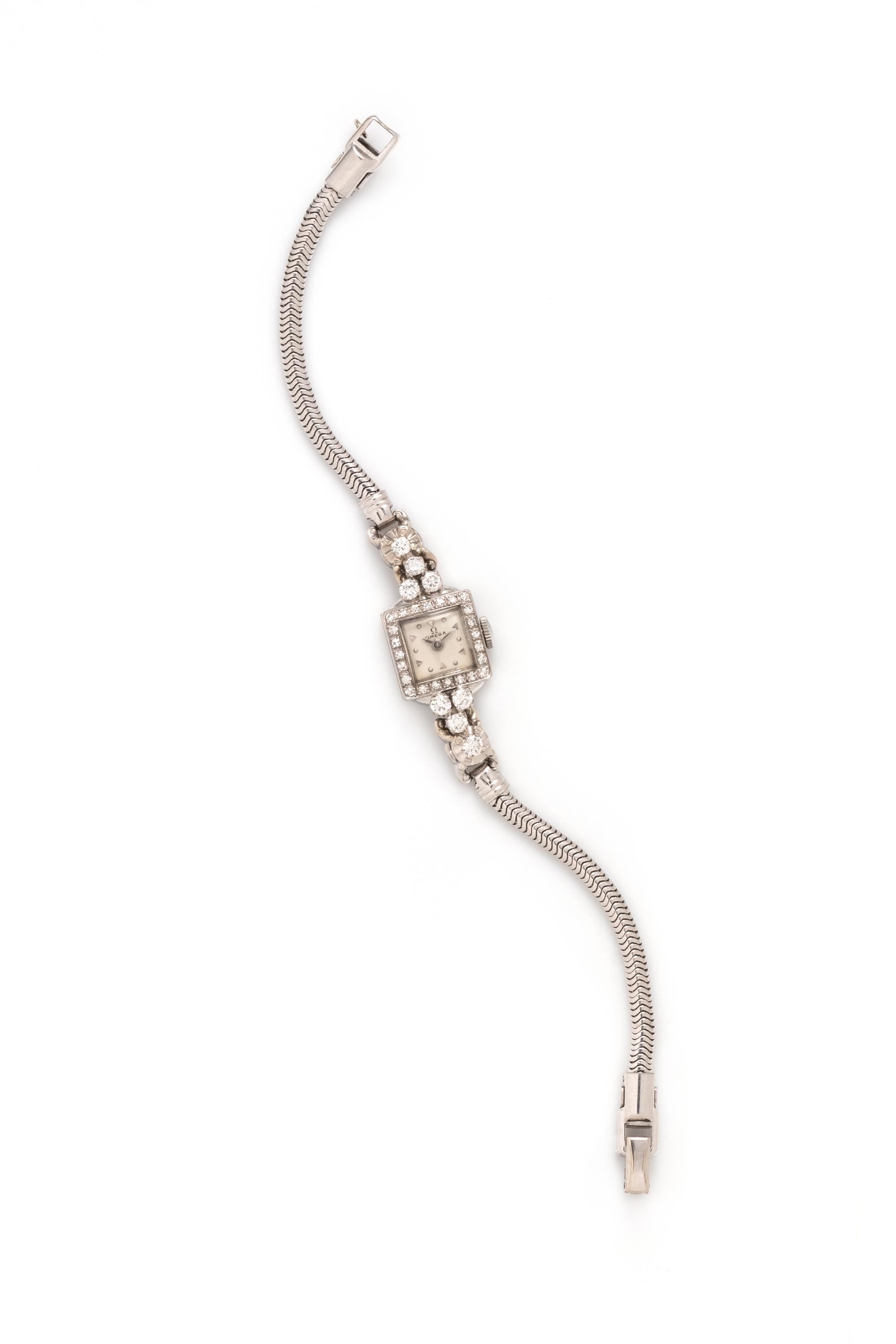OMEGA, 18K WHITE GOLD AND DIAMOND WATCH