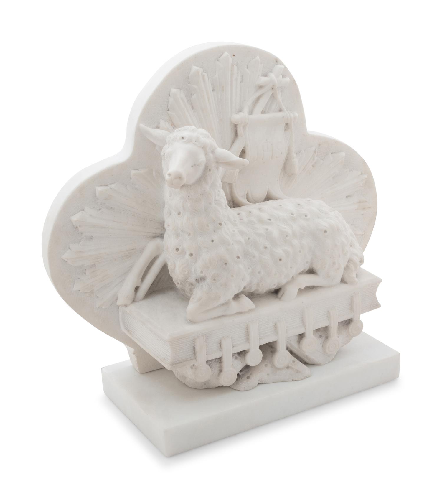 A Carved Marble Figural Group Allegorical of the Lamb of God