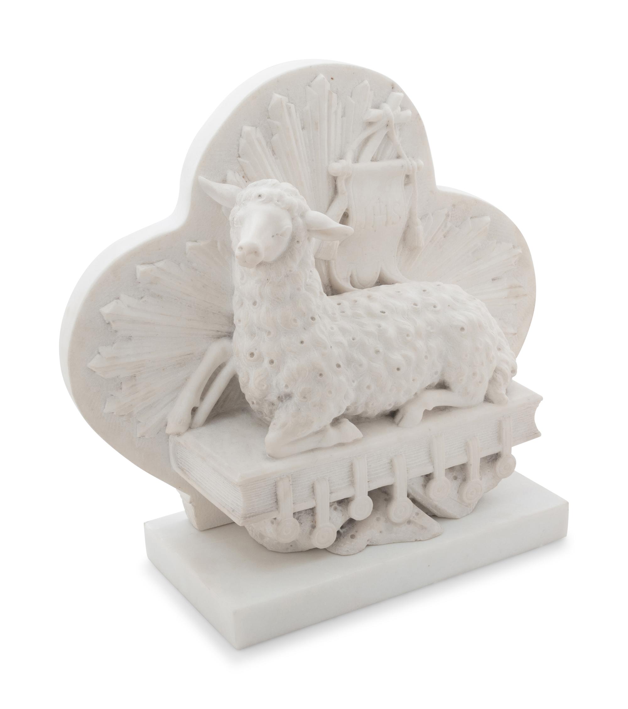 A Carved Marble Figural Group Allegorical of the Lamb of God