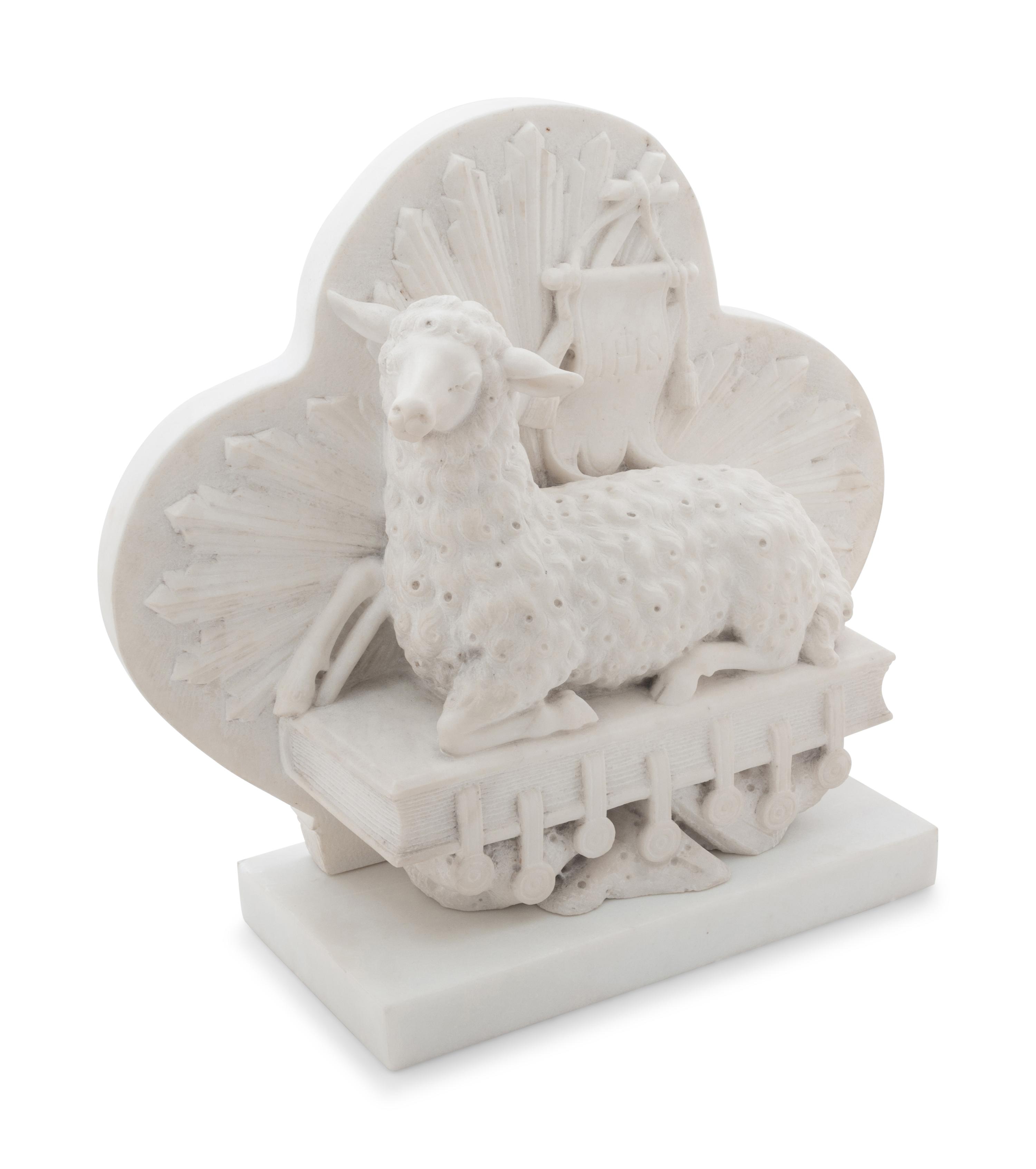 A Carved Marble Figural Group Allegorical of the Lamb of God