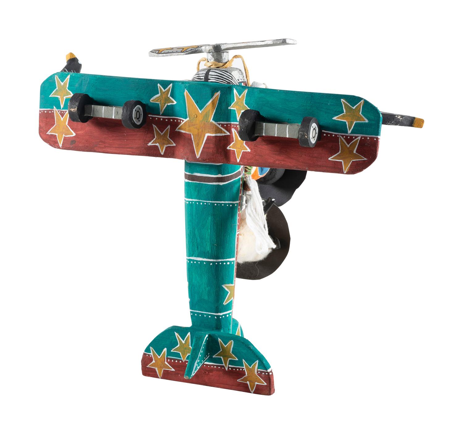 Carved and Painted Airplane, with Cowboy Pilot and Sheep Copilot
