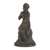 Continental School 19th Century, A Patinated Bronze Figure of a Lady with Bird