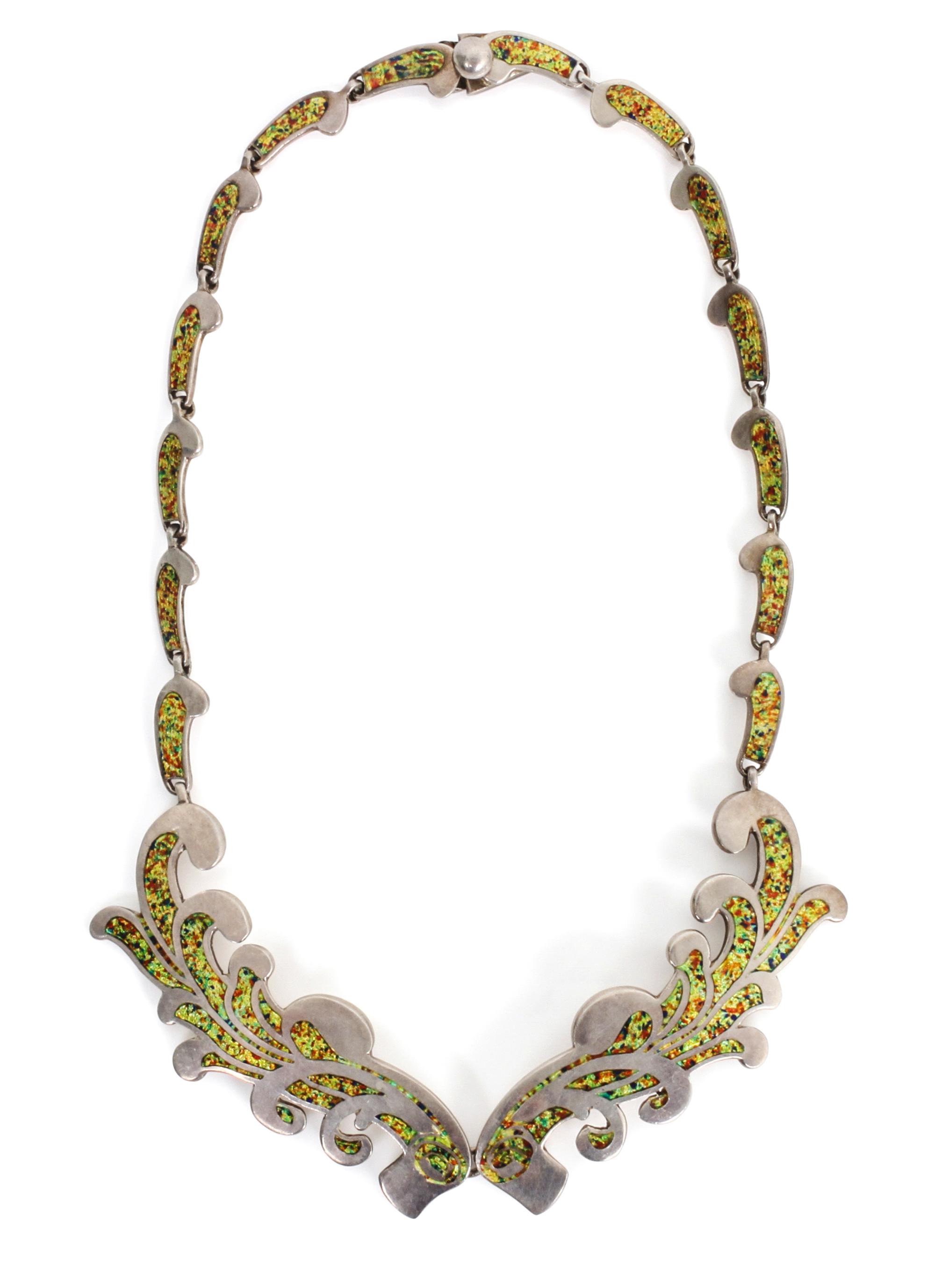 A Mexican Silver and Enamel Necklace, Margot de Taxco (b. circa 1915-1985) Length 13 inches.