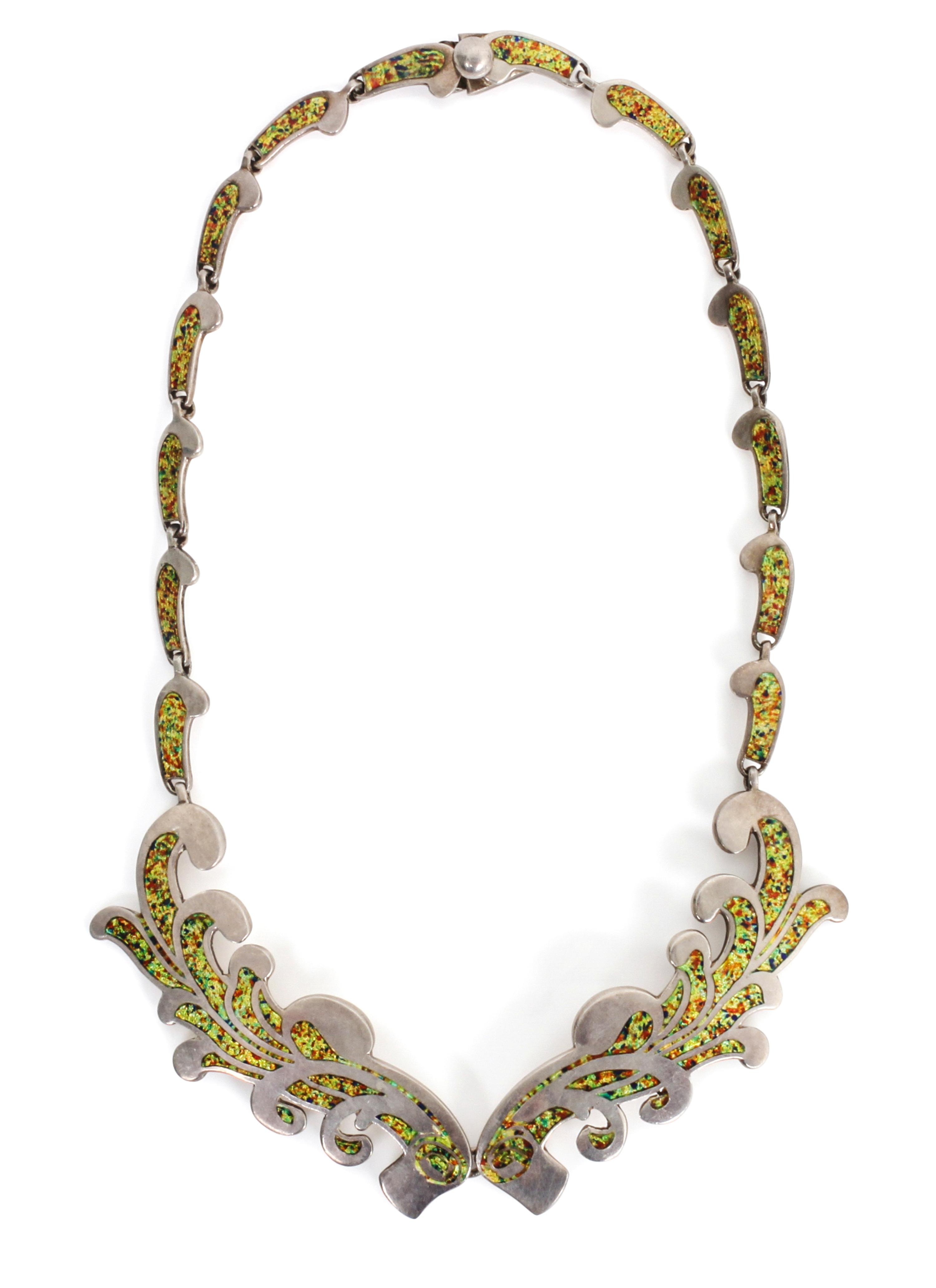 A Mexican Silver and Enamel Necklace, Margot de Taxco (b. circa 1915-1985) Length 13 inches.