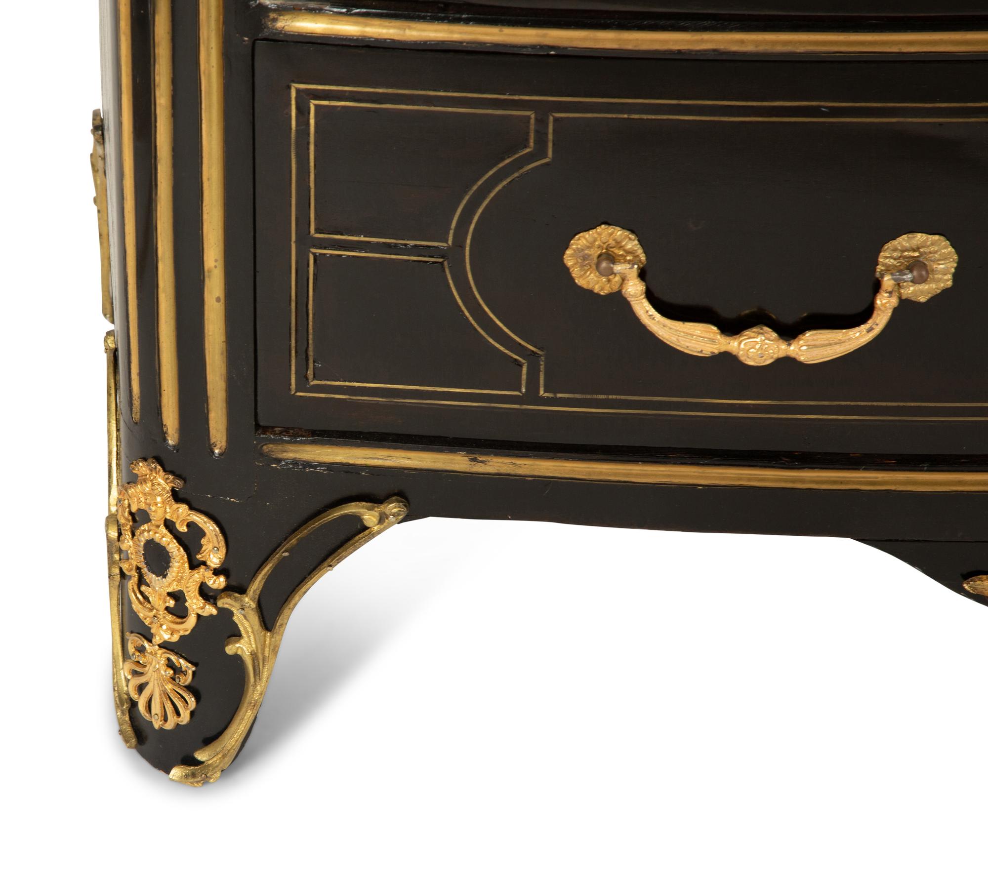 A Regence Style Ebonized and Brass Inlaid Three-Drawer Commode — 20th Century