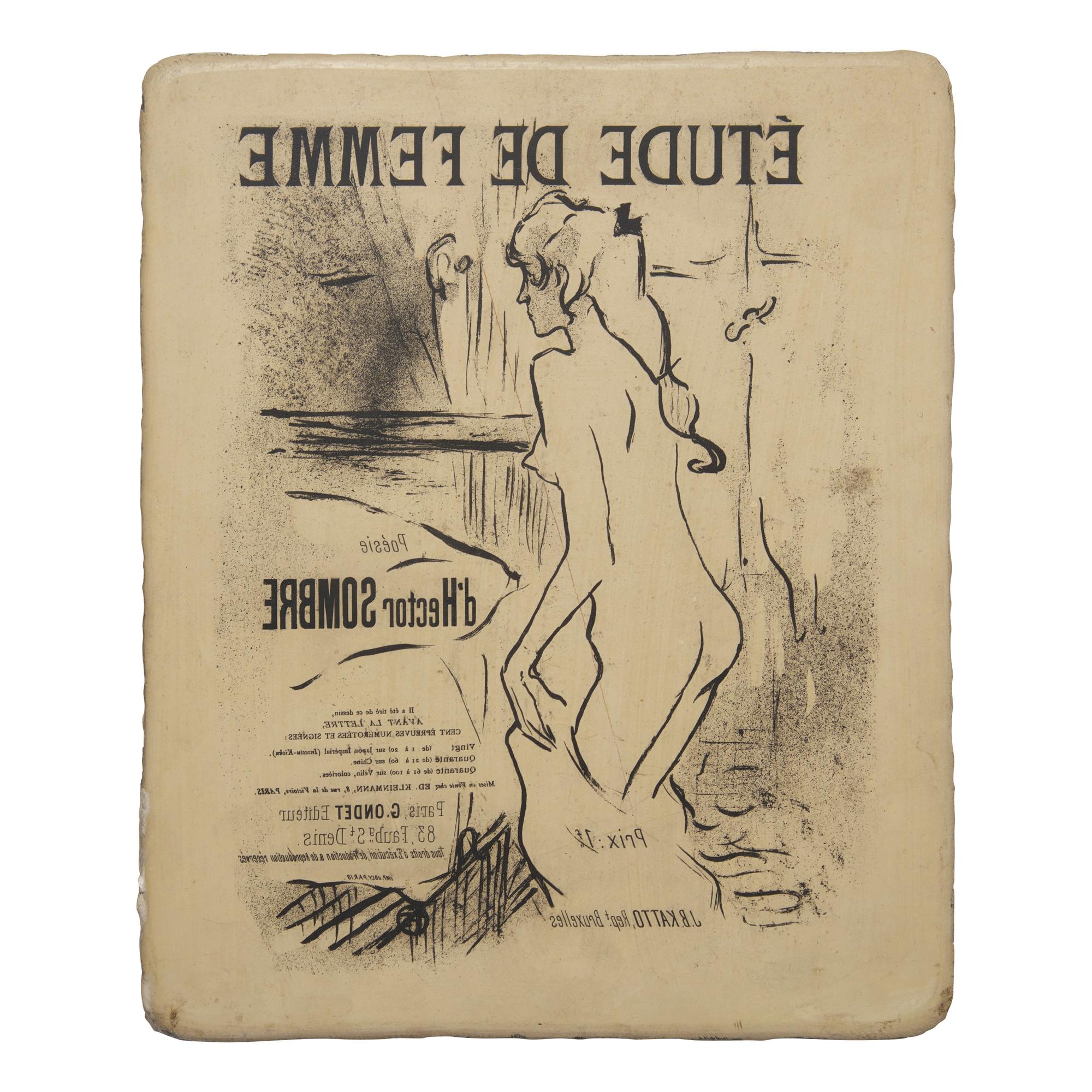 Henri de Toulouse-Lautrec (French, 1864–1901) — Original Lithographic Stone for Étude de Femme, 1893