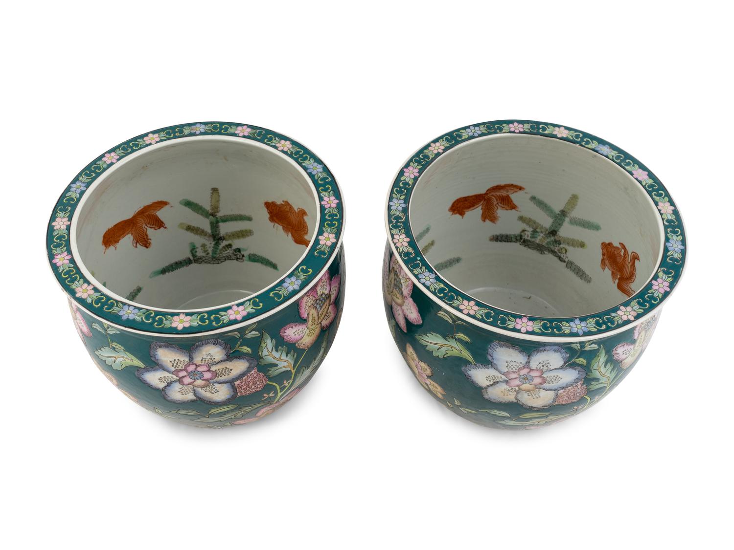 A Pair of Chinese Famille Rose Porcelain Fish Bowls