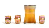 A Tiffany Favrile Glass Vase and Three Glasses Height of first 4 1/8 inches. — EARLY 20TH CENTURY