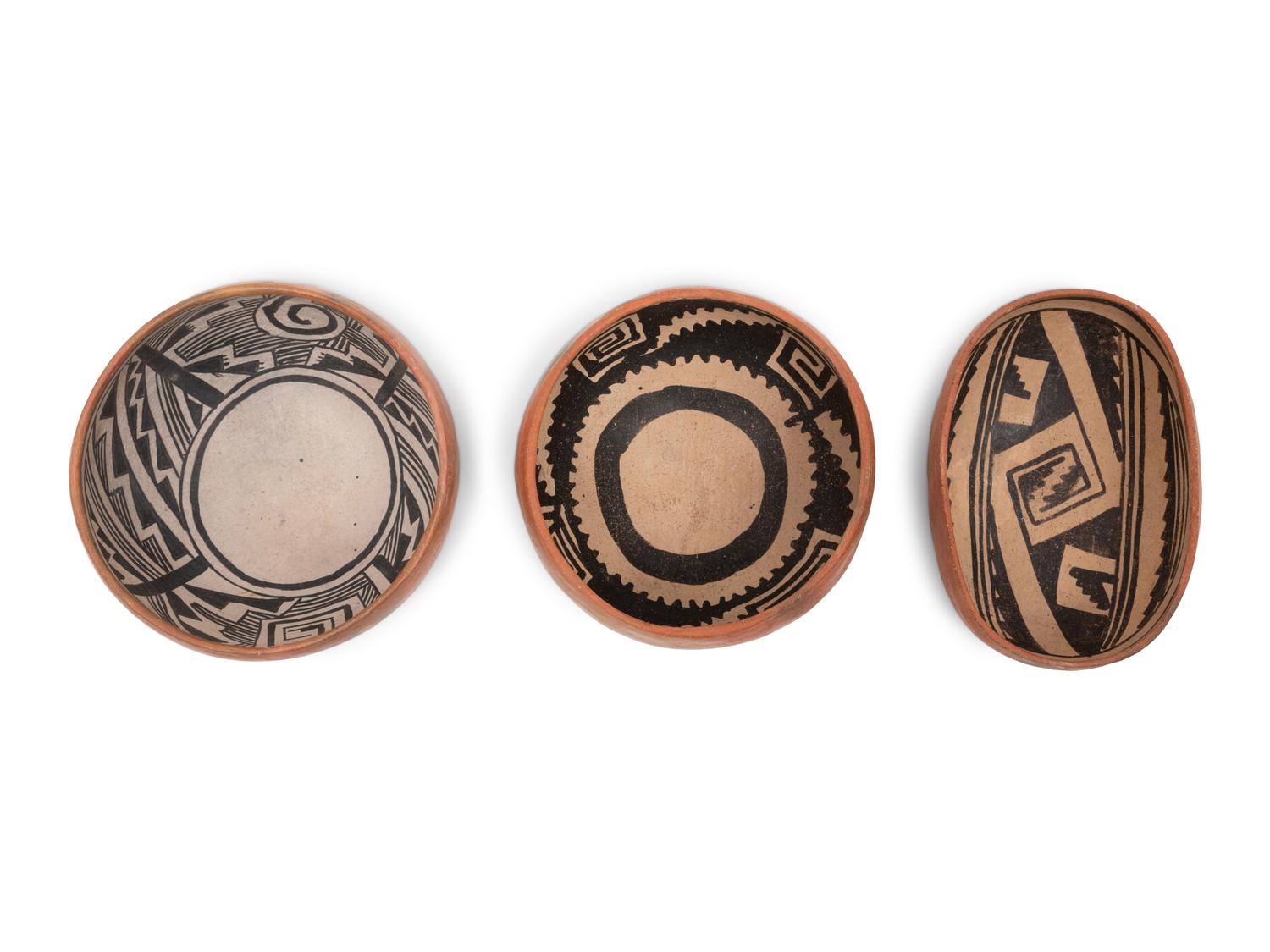 Southwestern Prehistoric Black-on-Red Pottery Bowls