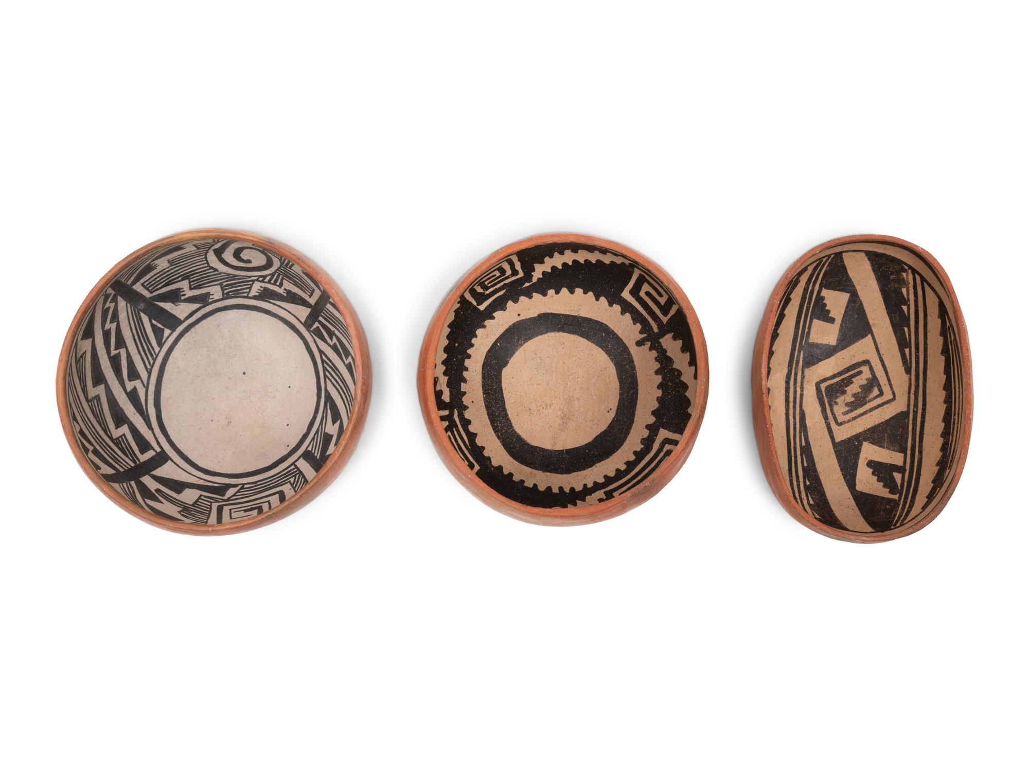 Southwestern Prehistoric Black-on-Red Pottery Bowls