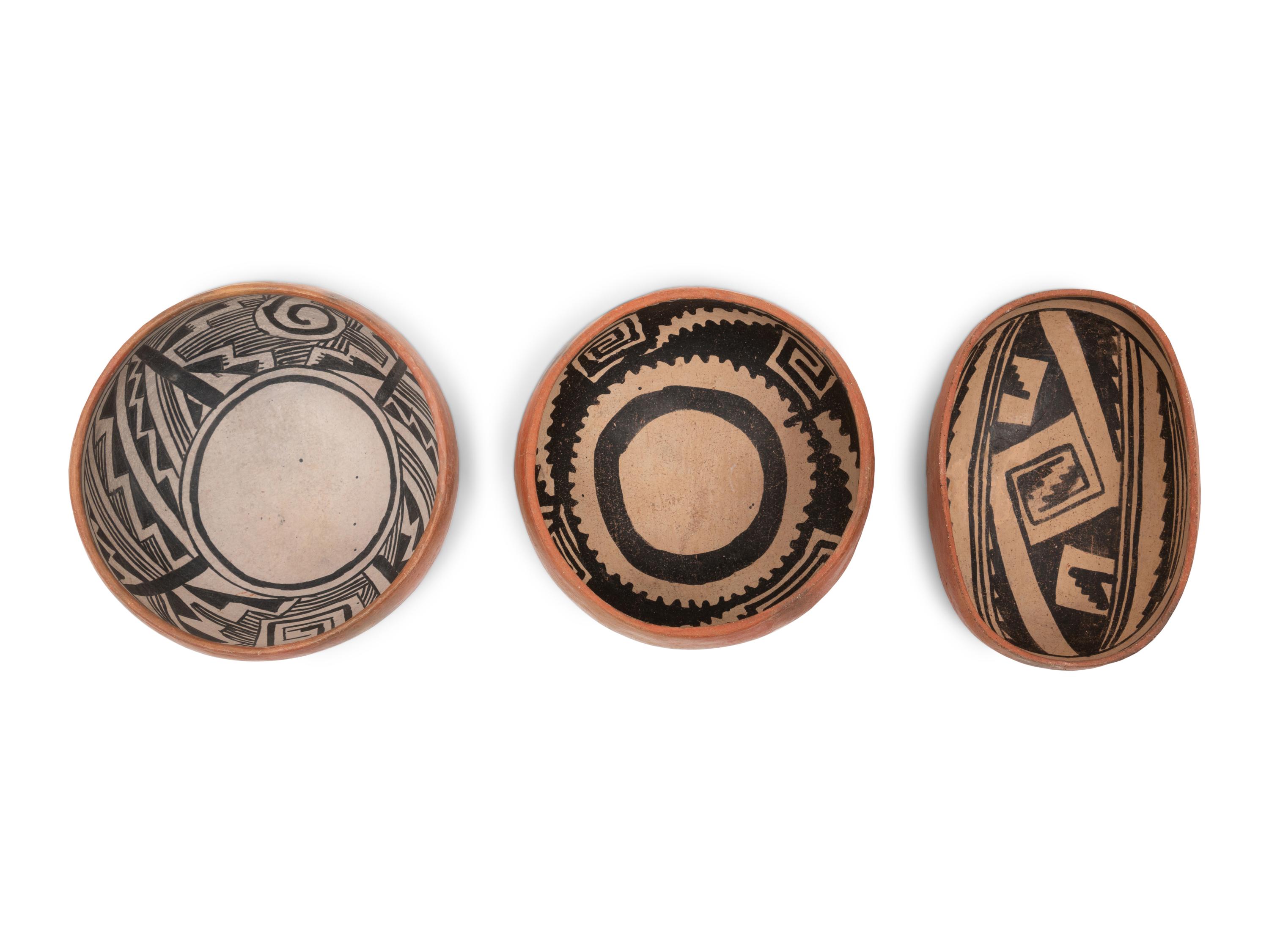 Southwestern Prehistoric Black-on-Red Pottery Bowls