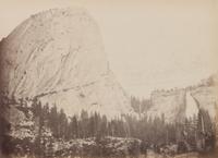 Carleton Eugene Watkins, (American, 1829-1916), Nevada Fall and Butte View of the Merced, Yosemite Hutching's Hotel, Sentinel Rock, Yos