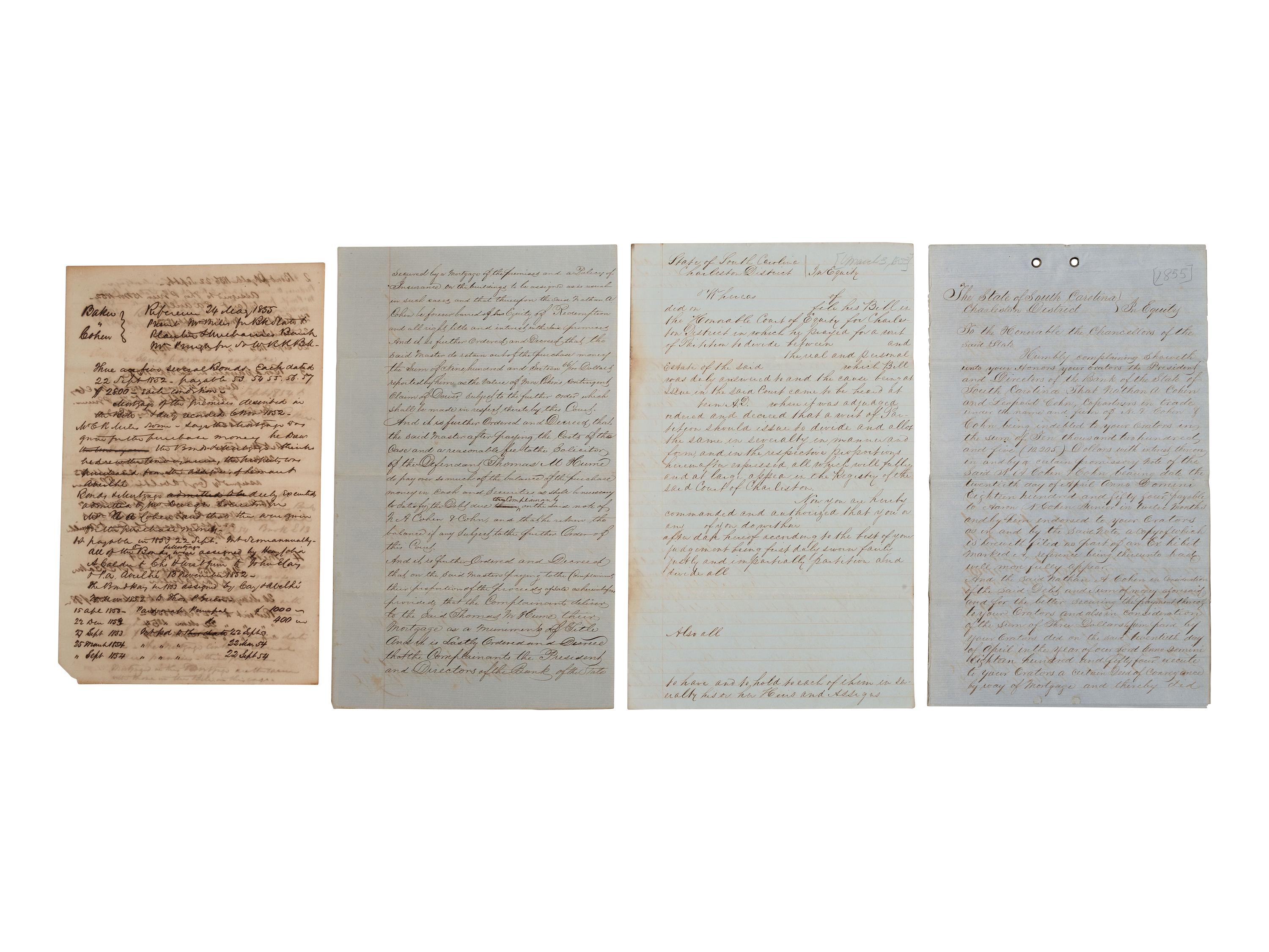 [SOUTH CAROLINA]. Group of 19th-century legal documents, including: