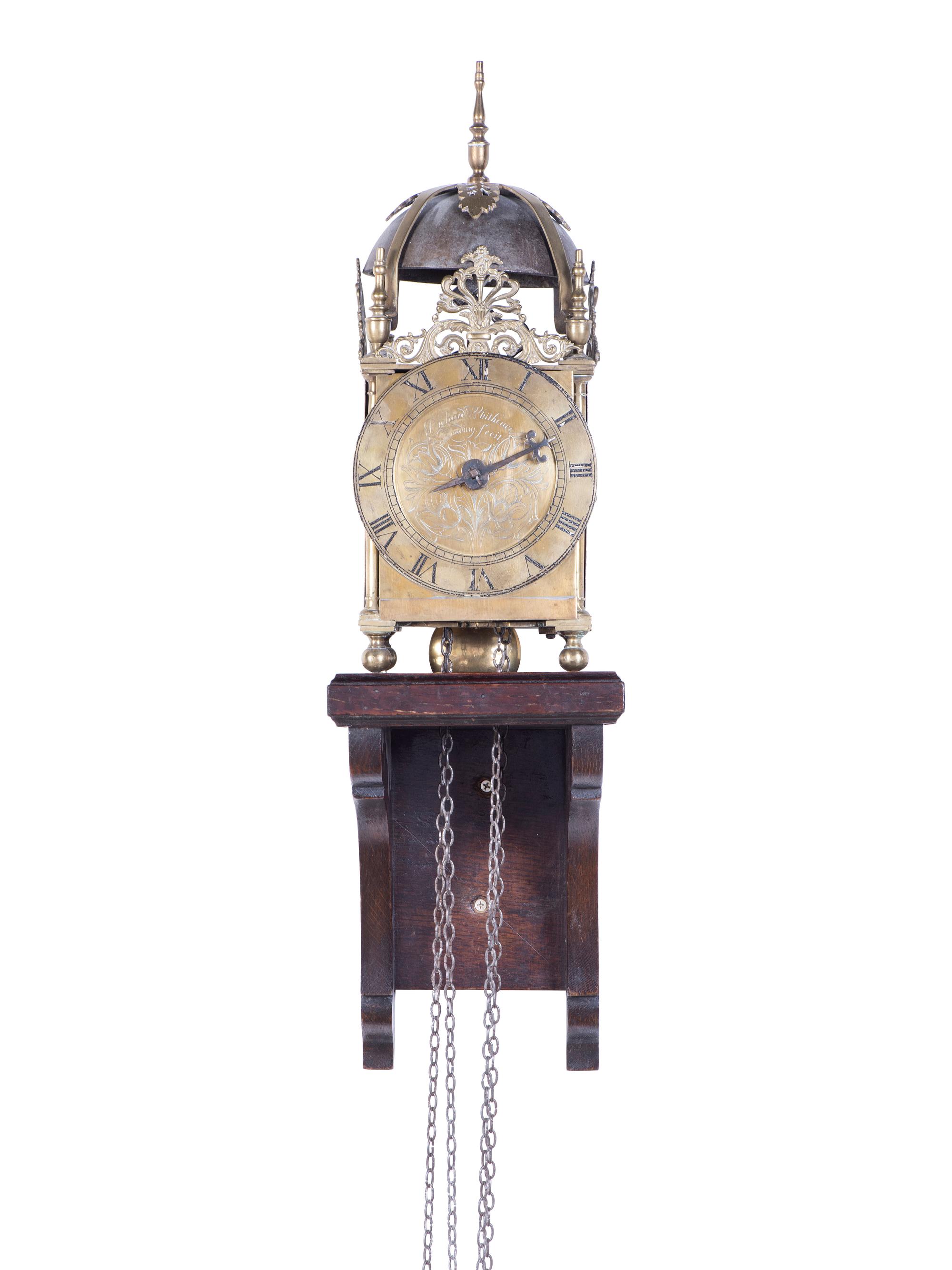 An English Incised Brass Lantern Bracket Clock, 17th Century