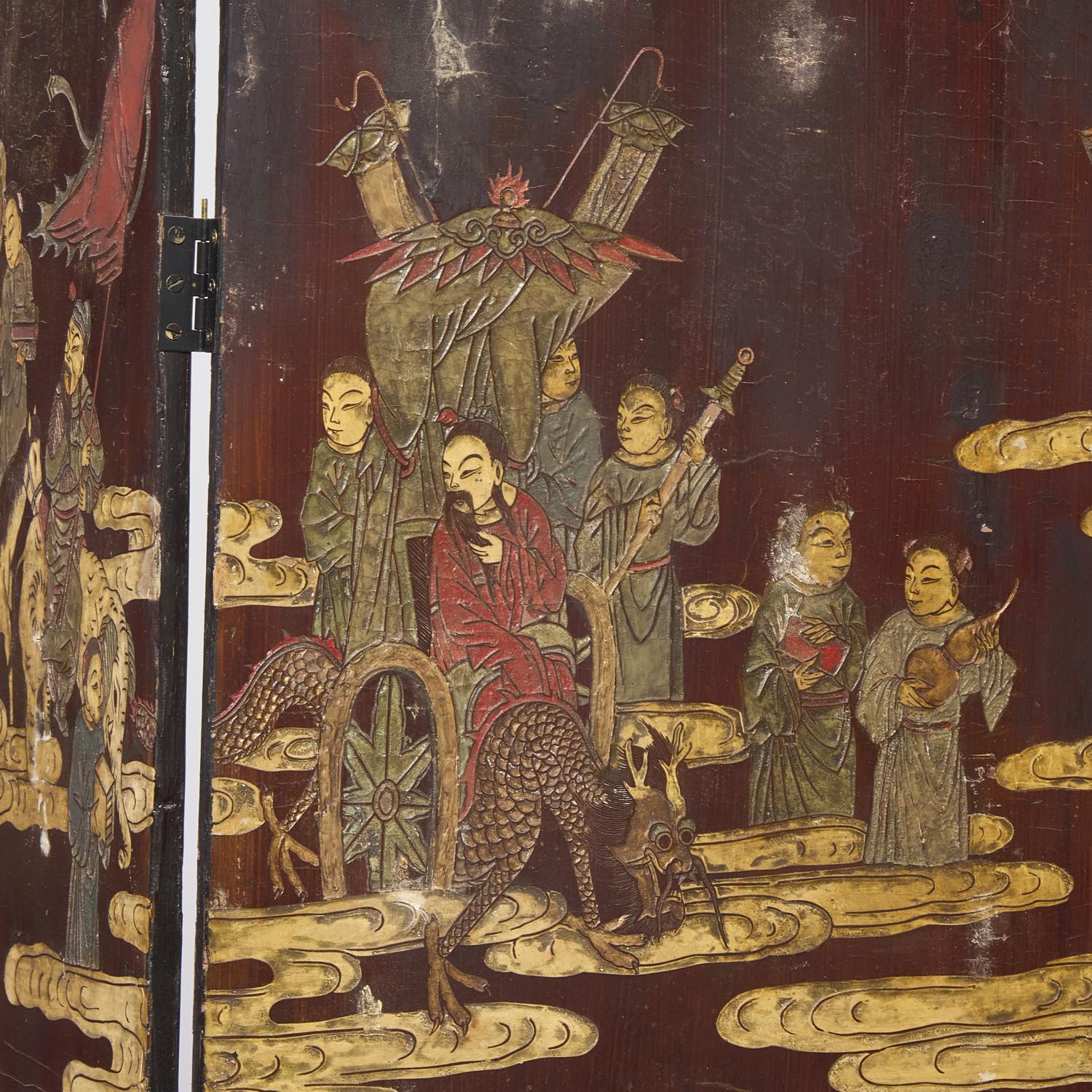 A Chinese Eight-Panel Coromandel Screen, Qing Dynasty 清乾隆乙未（1775）款 款彩鹤鹿同春图八扇屏