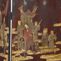 A Chinese Eight-Panel Coromandel Screen, Qing Dynasty 清乾隆乙未（1775）款 款彩鹤鹿同春图八扇屏