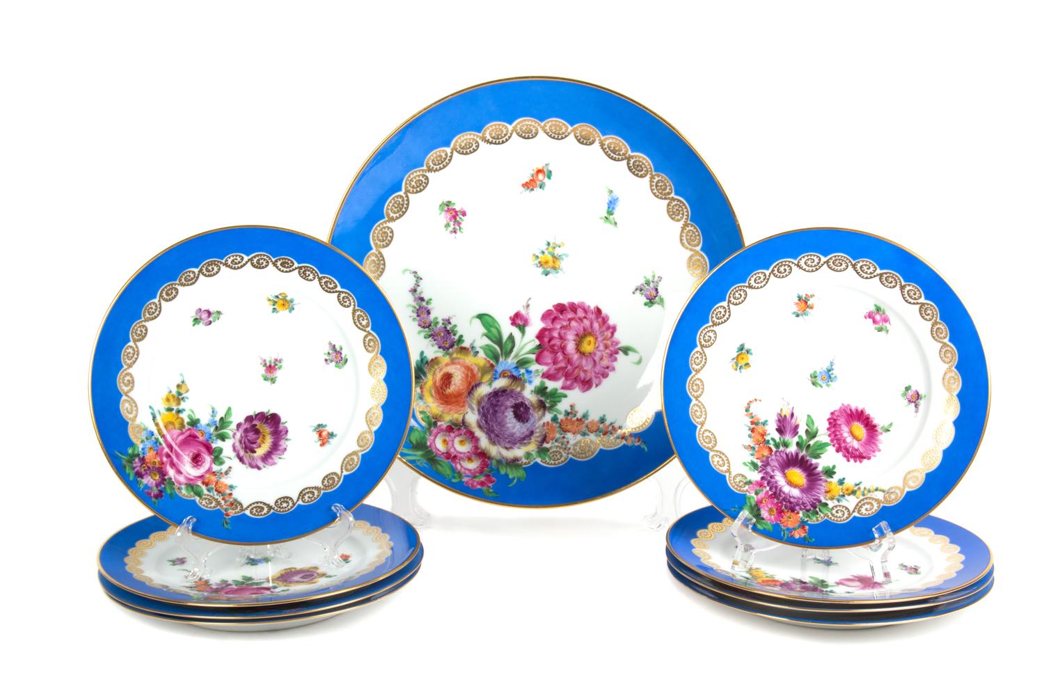 A Collection of Nine Dresden Porcelain Plates Diameter of largest 12 1/2 inches. — 20TH CENTURY