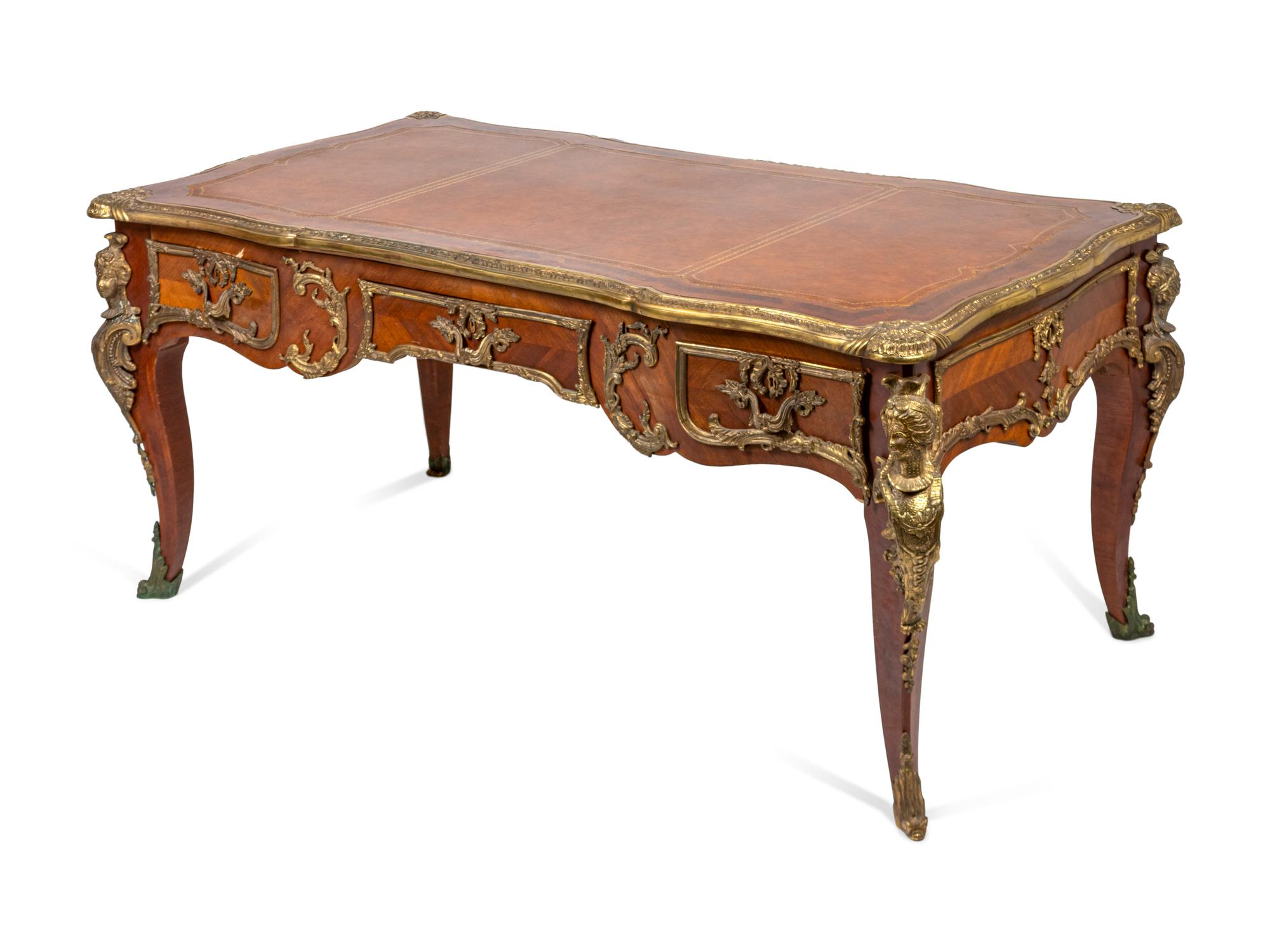 A Louis XV Style Bronze-Mounted Kingwood Bureau Plat