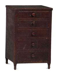A Country Brown and Black Painted Five-Drawer Chest