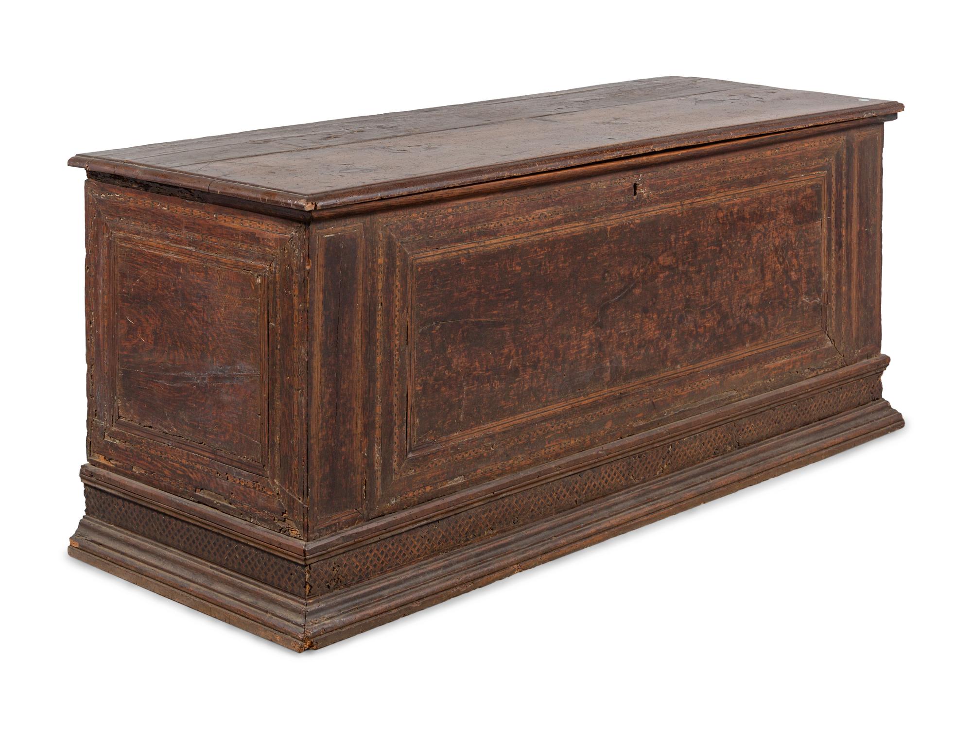 A Large Continental Parquetry Decorated Walnut Coffer