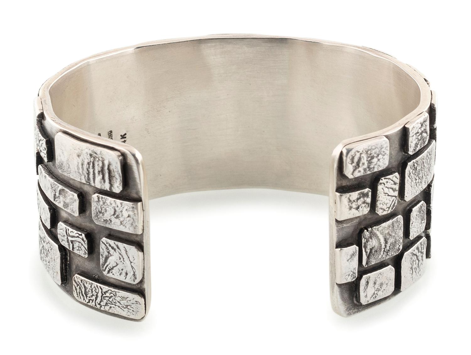 Sterling Silver Brick Cuff Bracelet, Accented with 14K Gold