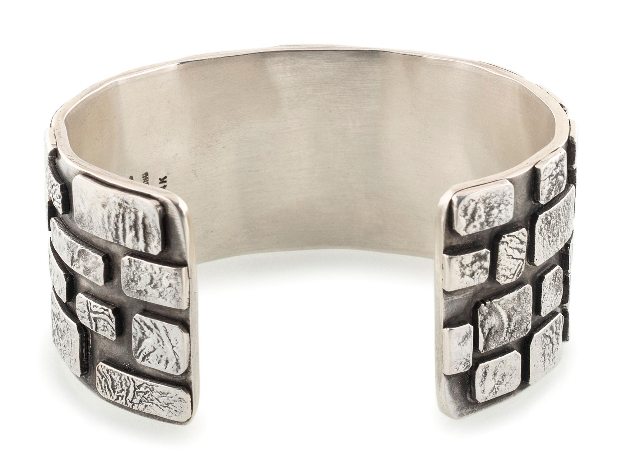Sterling Silver Brick Cuff Bracelet, Accented with 14K Gold