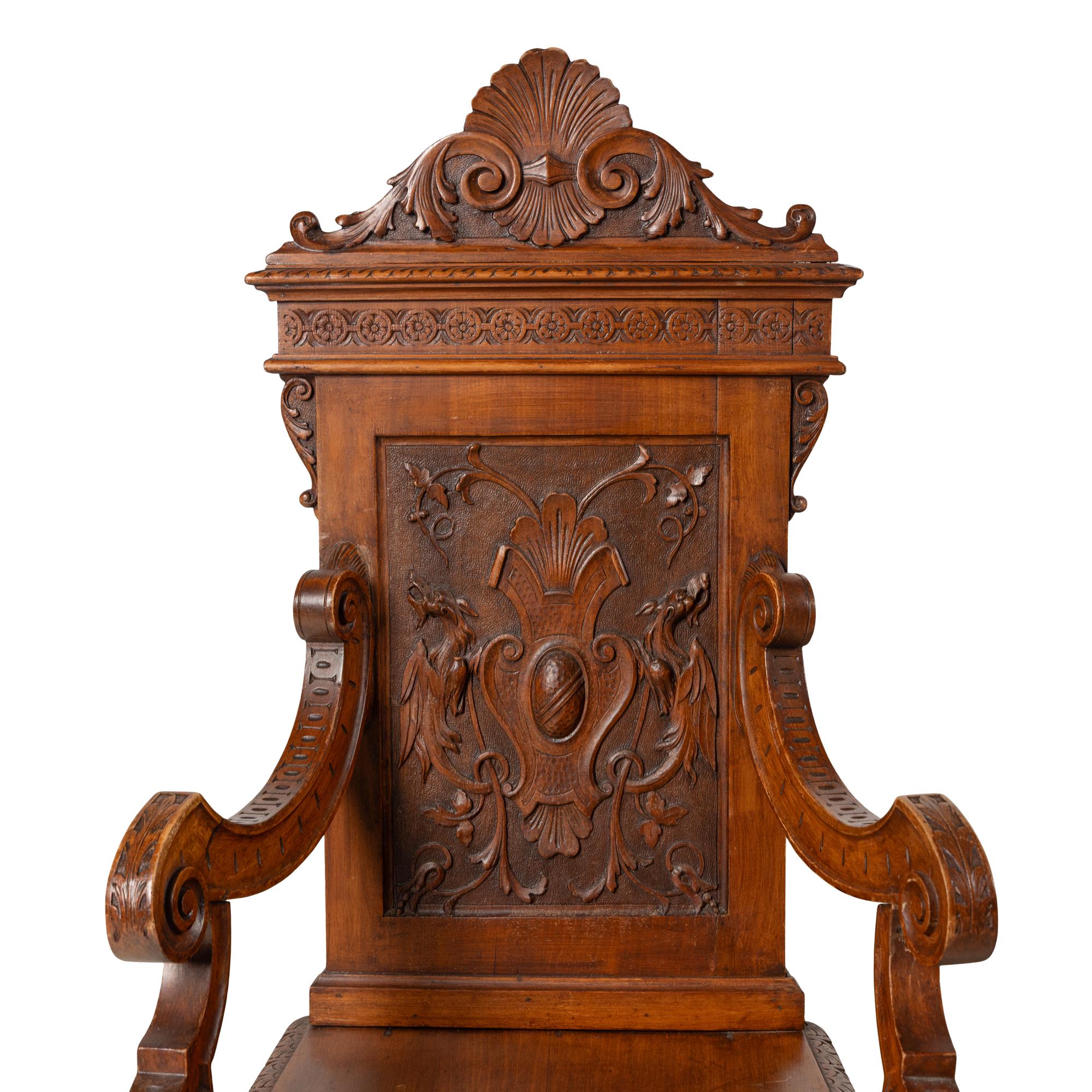 A Set of Six Italian Carved Walnut Armchairs