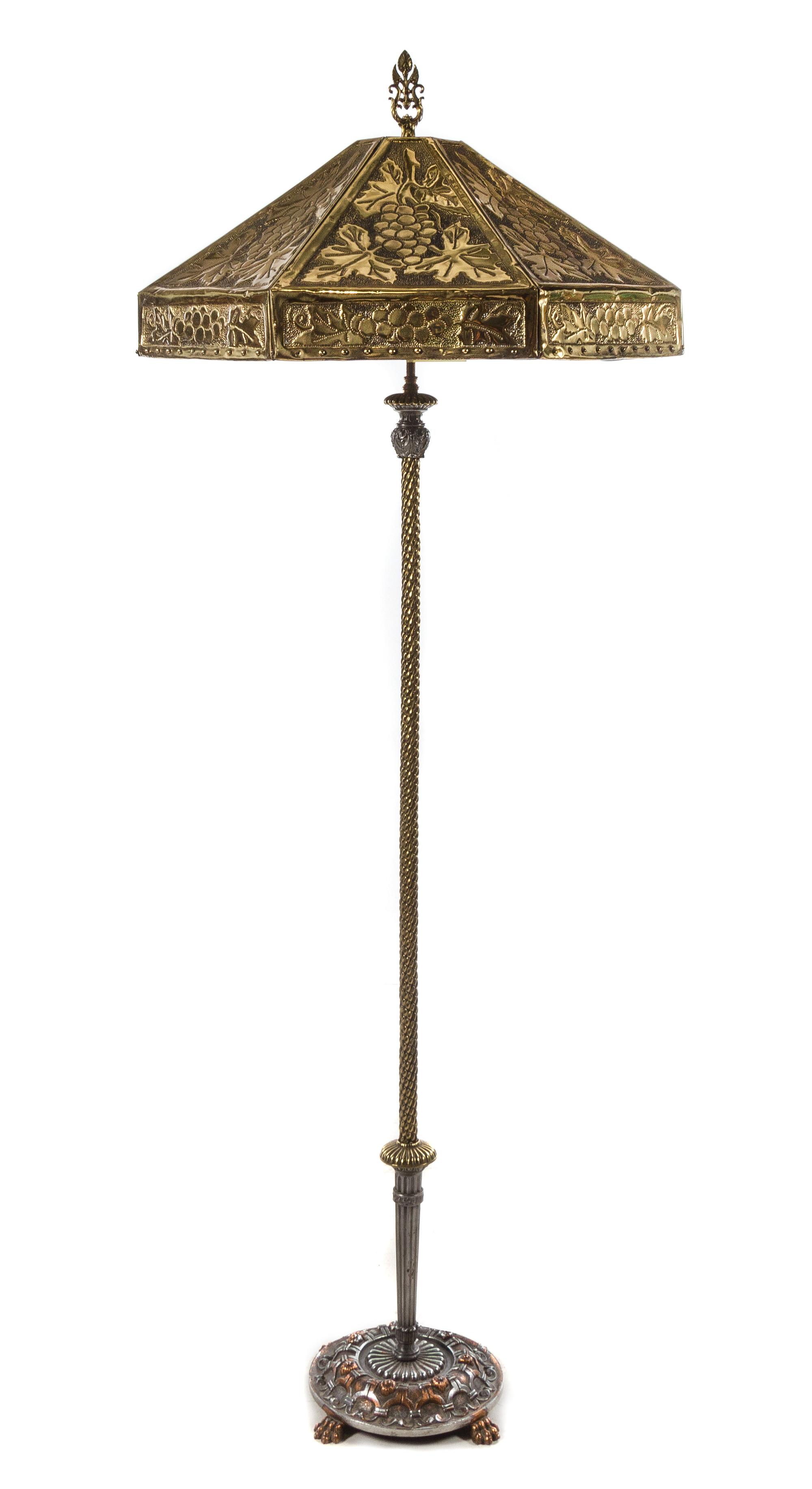 An American Pierced Brass Floor Lamp Height 67 x diameter of shade 26 inches. — EARLY 20TH CENTURY