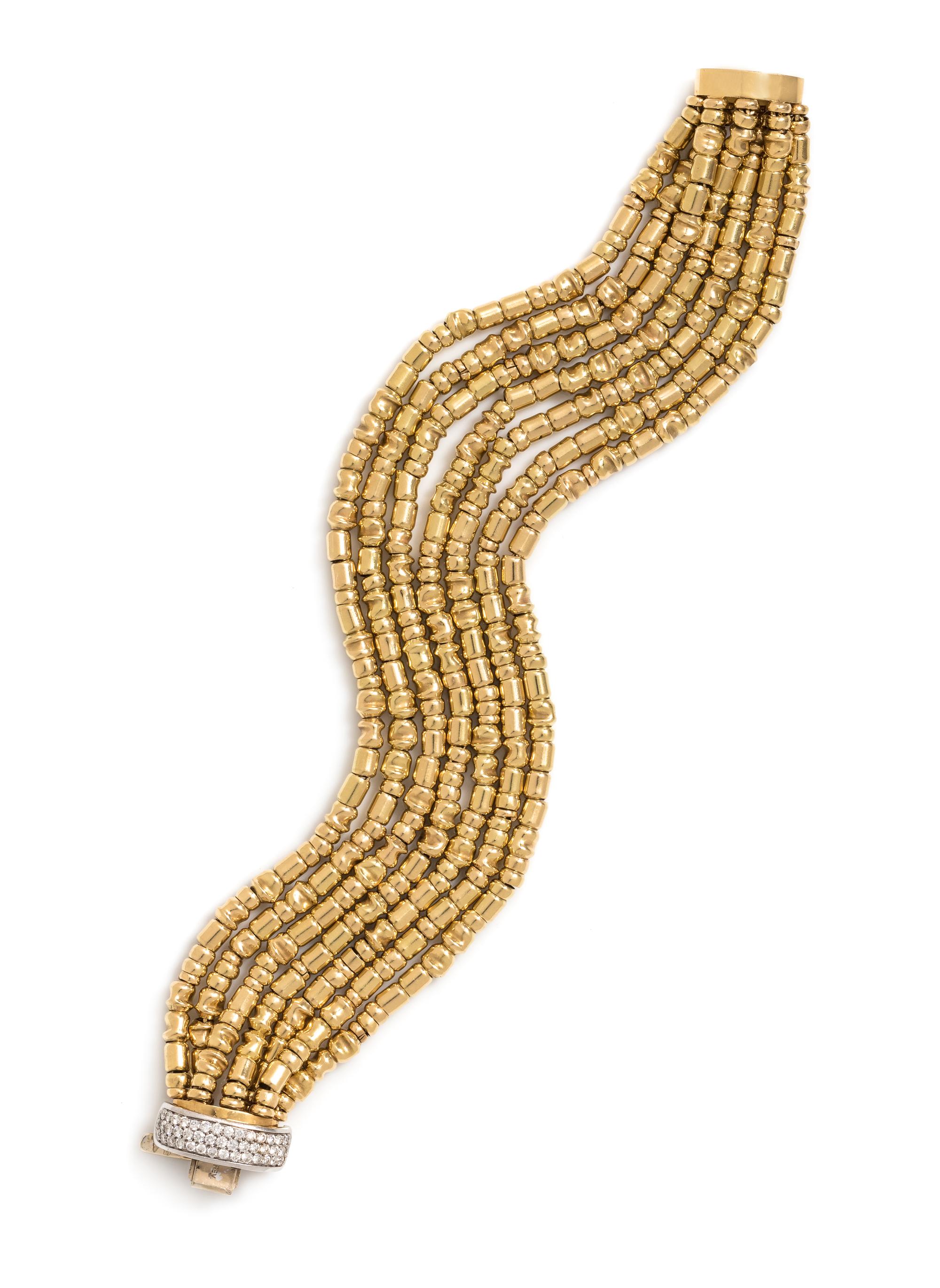 An 18 Karat Yellow Gold and Diamond Multistrand Bracelet, Orlandini,