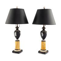 A Pair of Wedgwood Black Jasperware and Marble Table Lamps