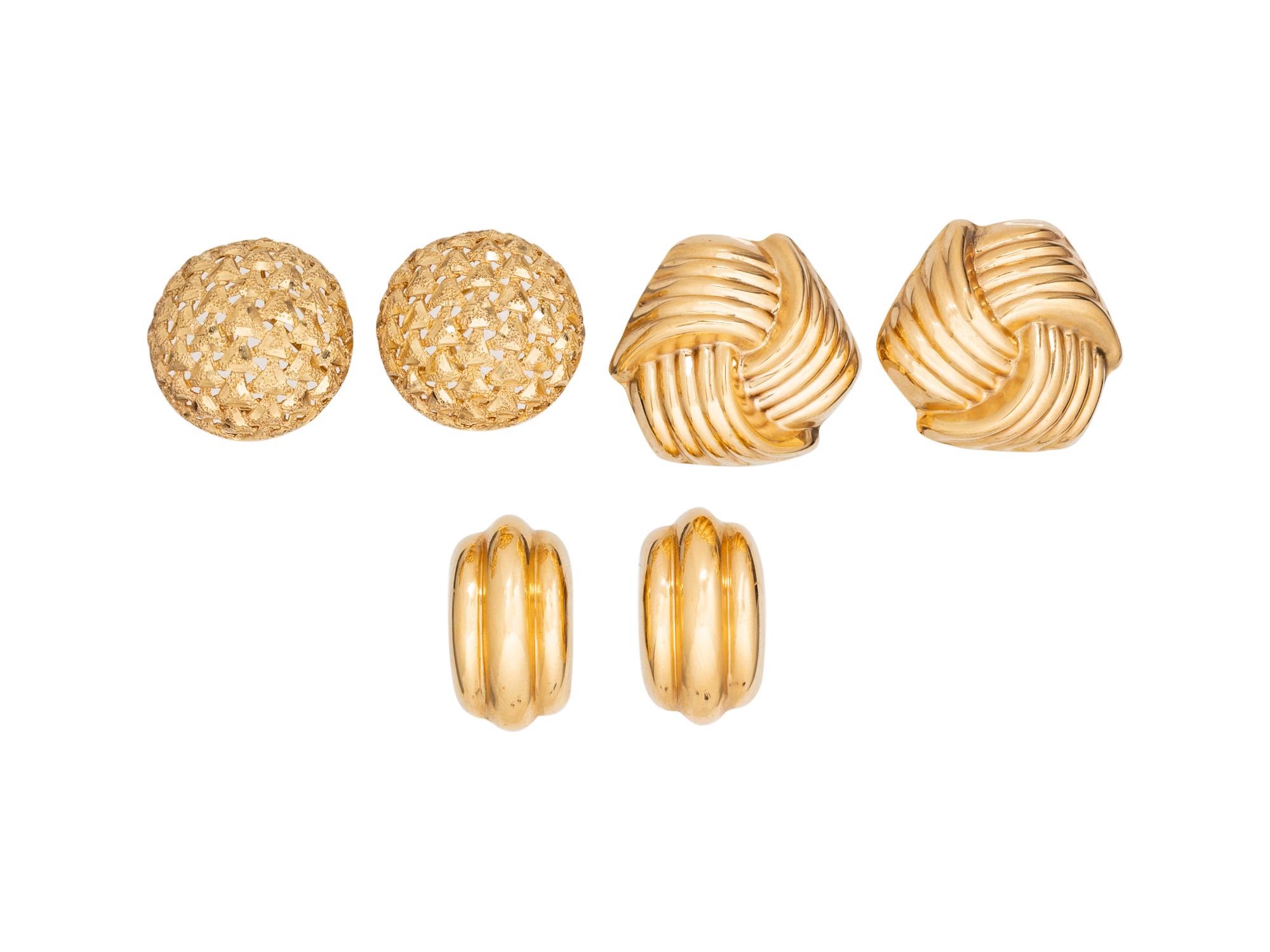 COLLECTION OF YELLOW GOLD EARCLIPS