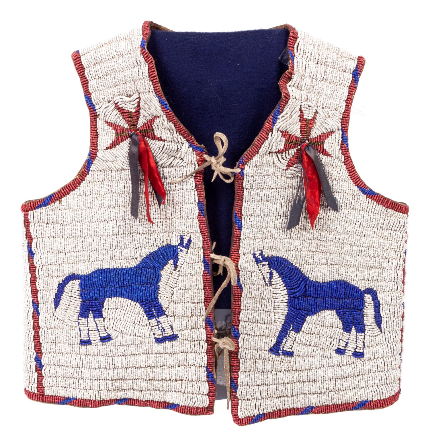 Sioux Child's Pictorial Beaded Hide Vest, with Ponies, Buffalo, and Eagle